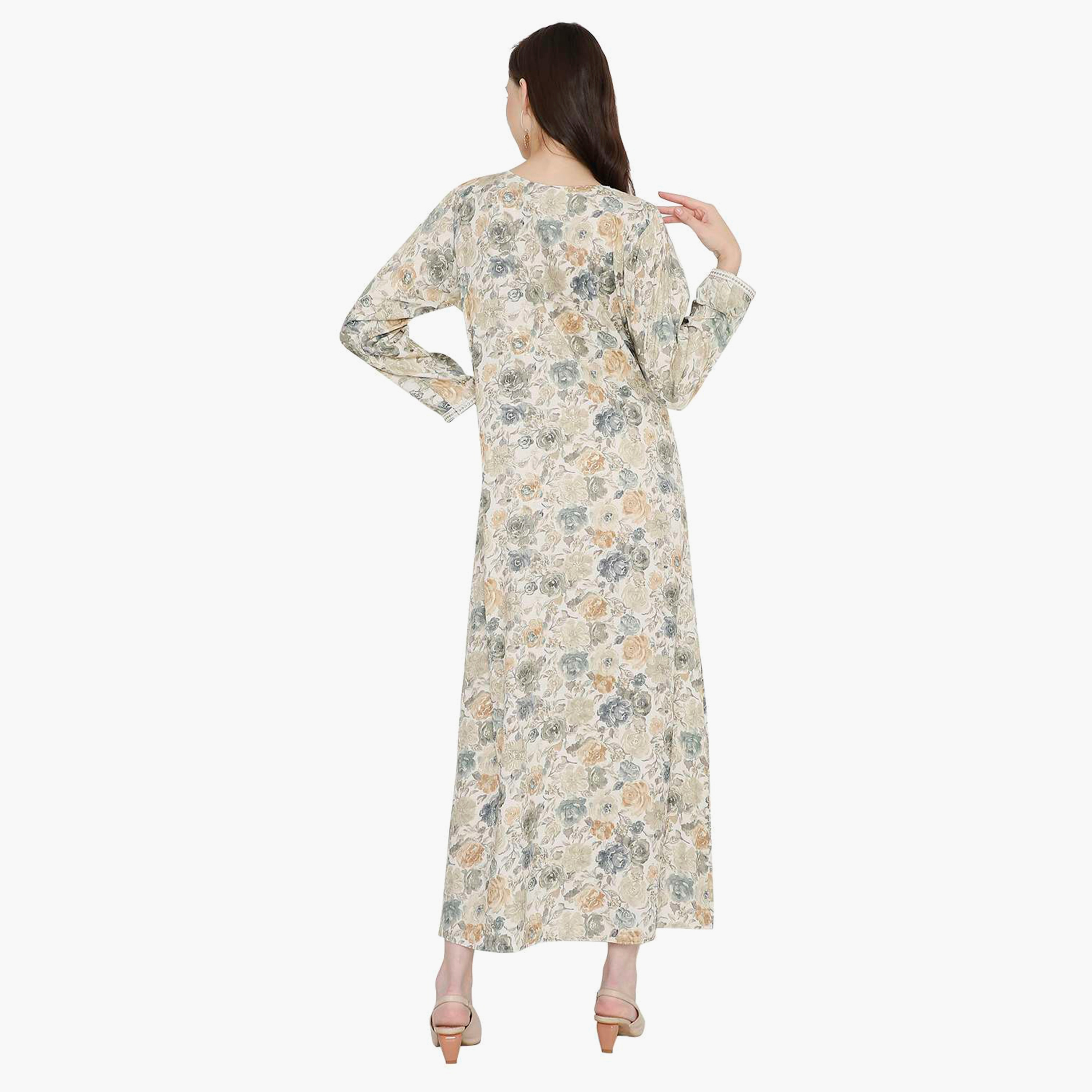 Hana & Sara Floral Embroidered Knot Neck Detail Women's Jalabiya-women-arabicclothing-jalabiyas-image-10