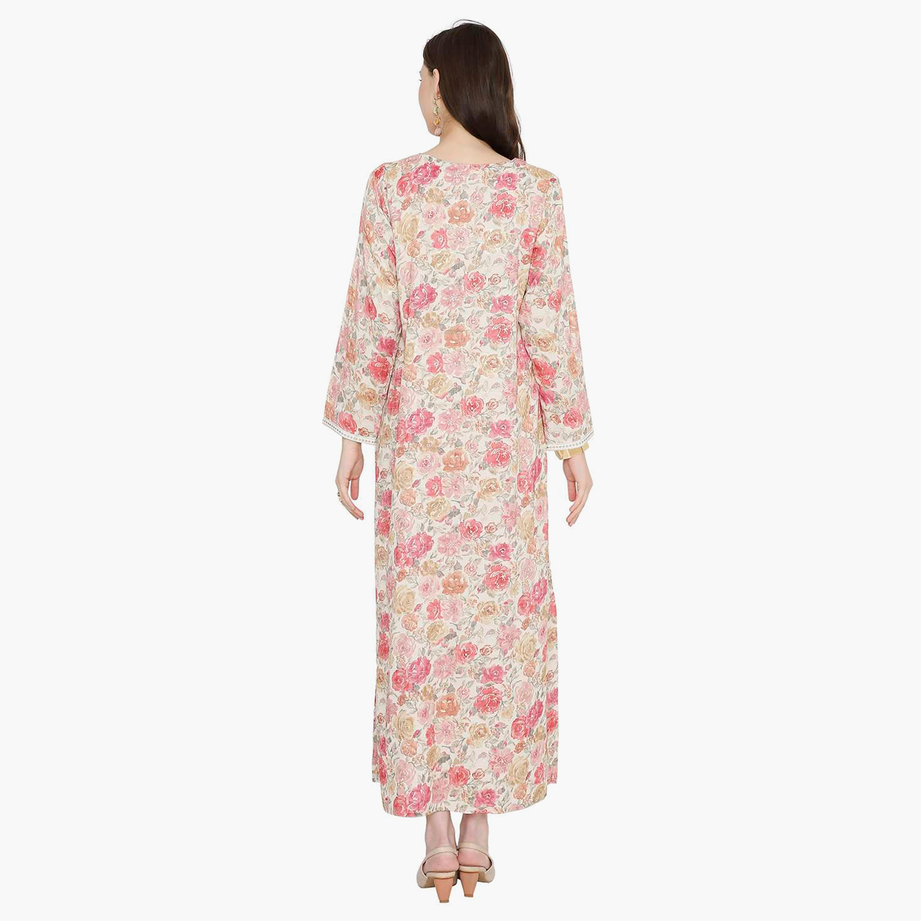 Hana & Sara Floral Embroidered Knot Neck Detail Women's Jalabiya-women-arabicclothing-jalabiyas-image-15
