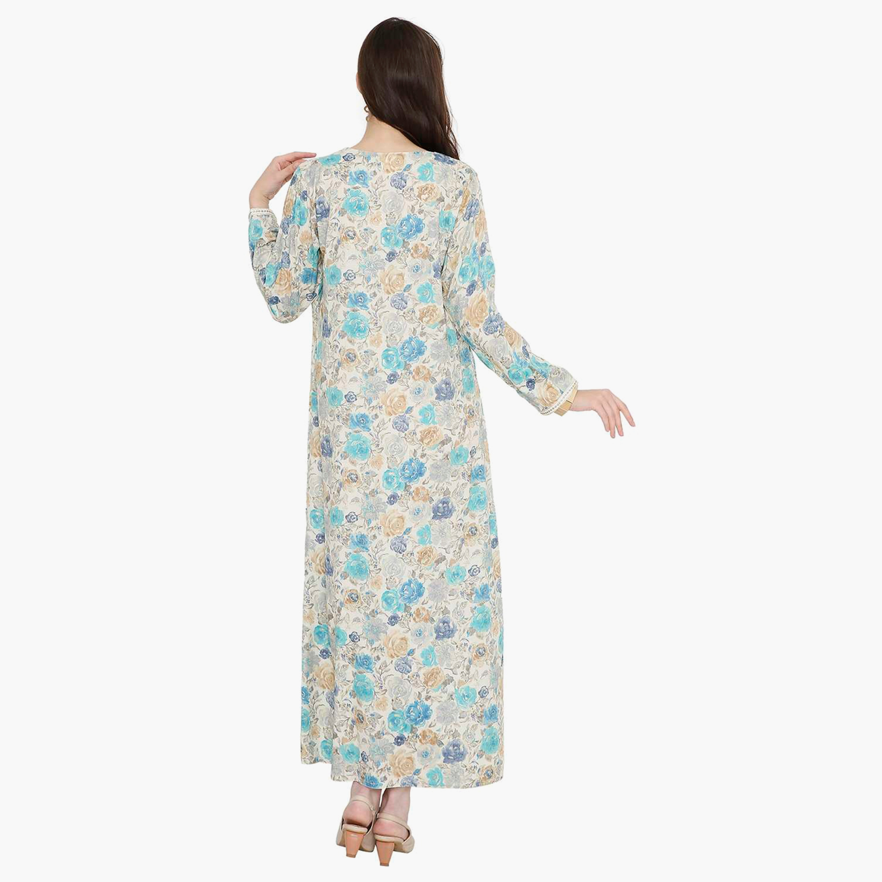 Hana & Sara Floral Embroidered Knot Neck Detail Women's Jalabiya-women-arabicclothing-jalabiyas-image-20