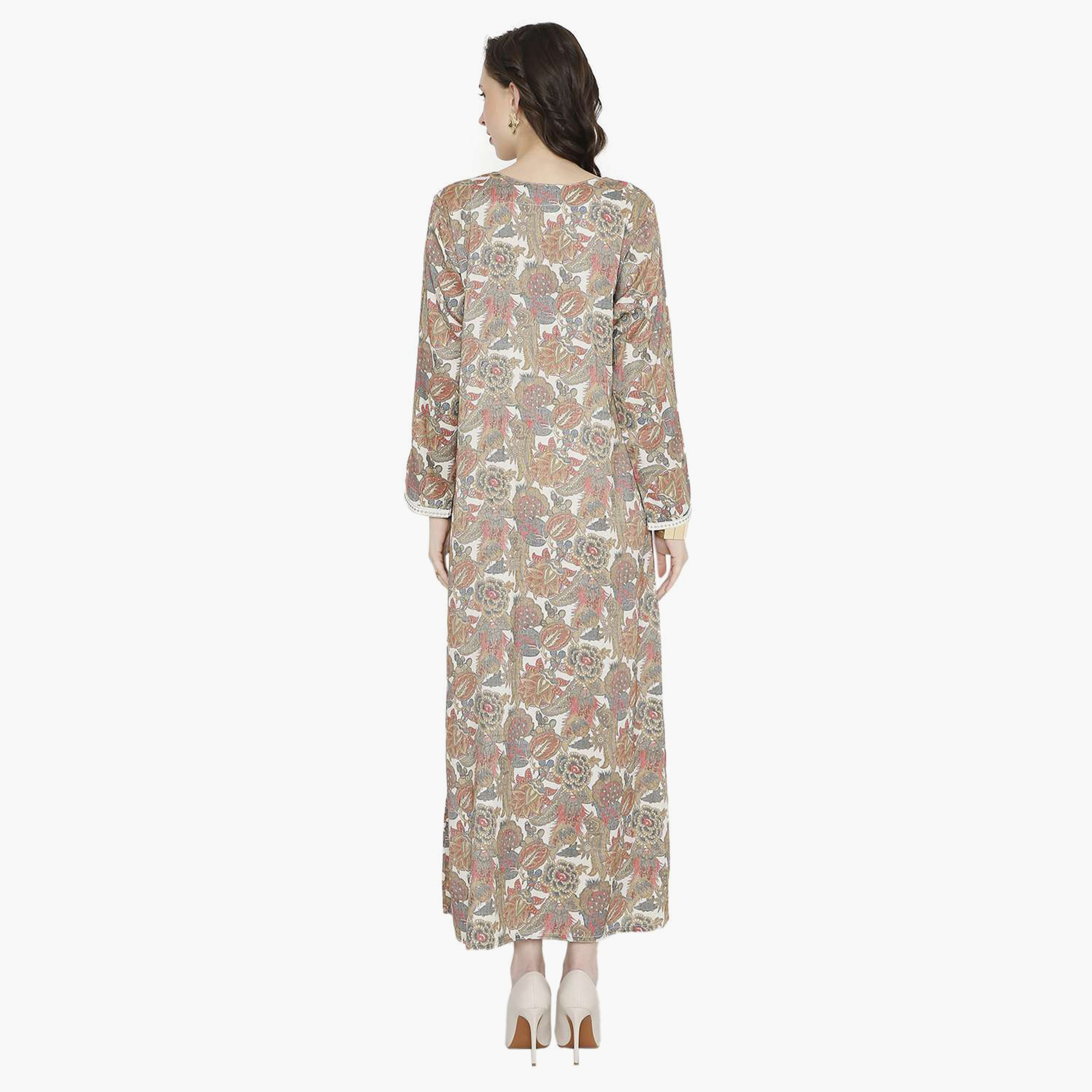 Hana & Sara Floral Embroidered Knot Neck Detail Women's Jalabiya-women-arabicclothing-jalabiyas-image-10