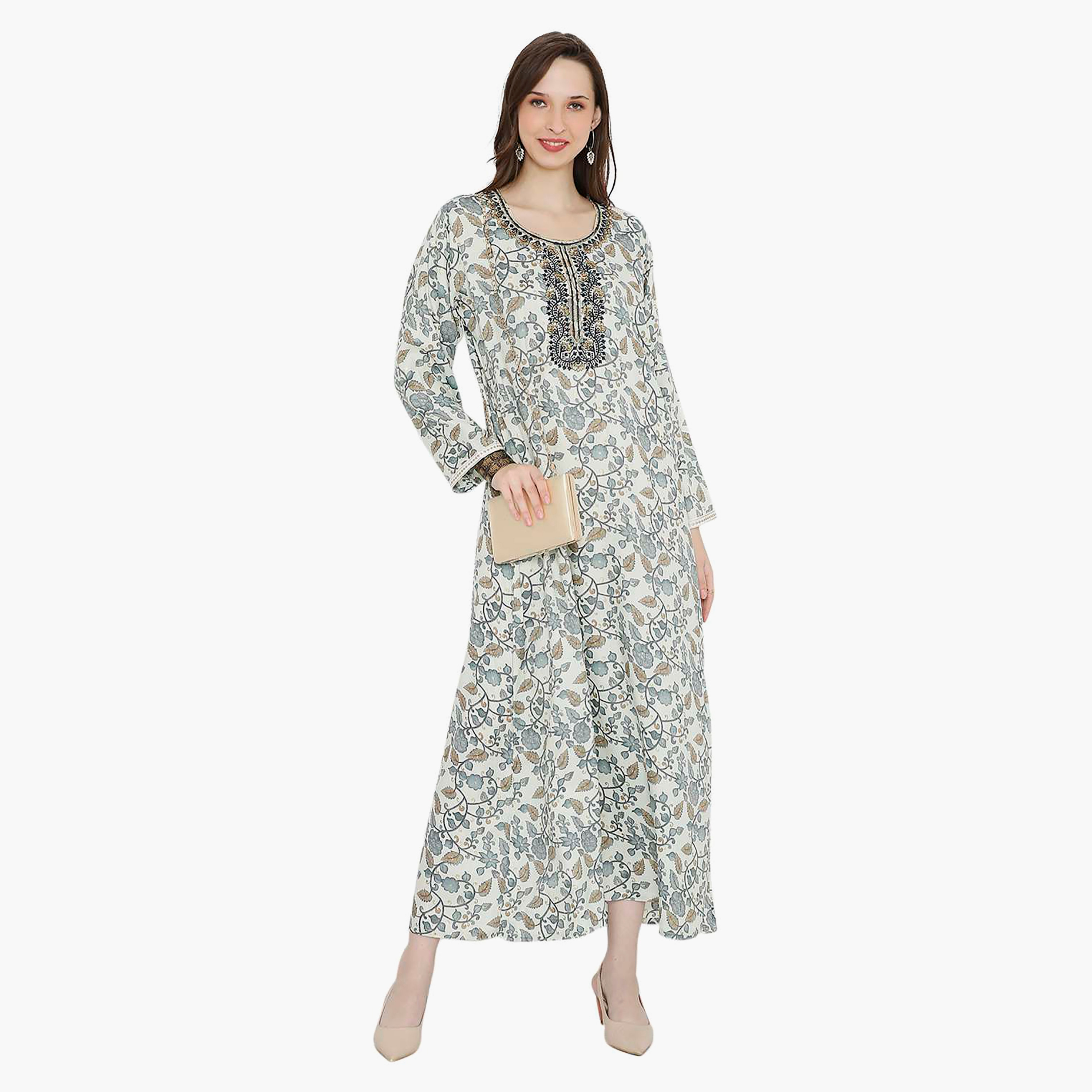 جلابية نسائية مطرزة بالزهور وعقدة عنق من هانا آند سارة-women-arabicclothing-jalabiyas-image-1