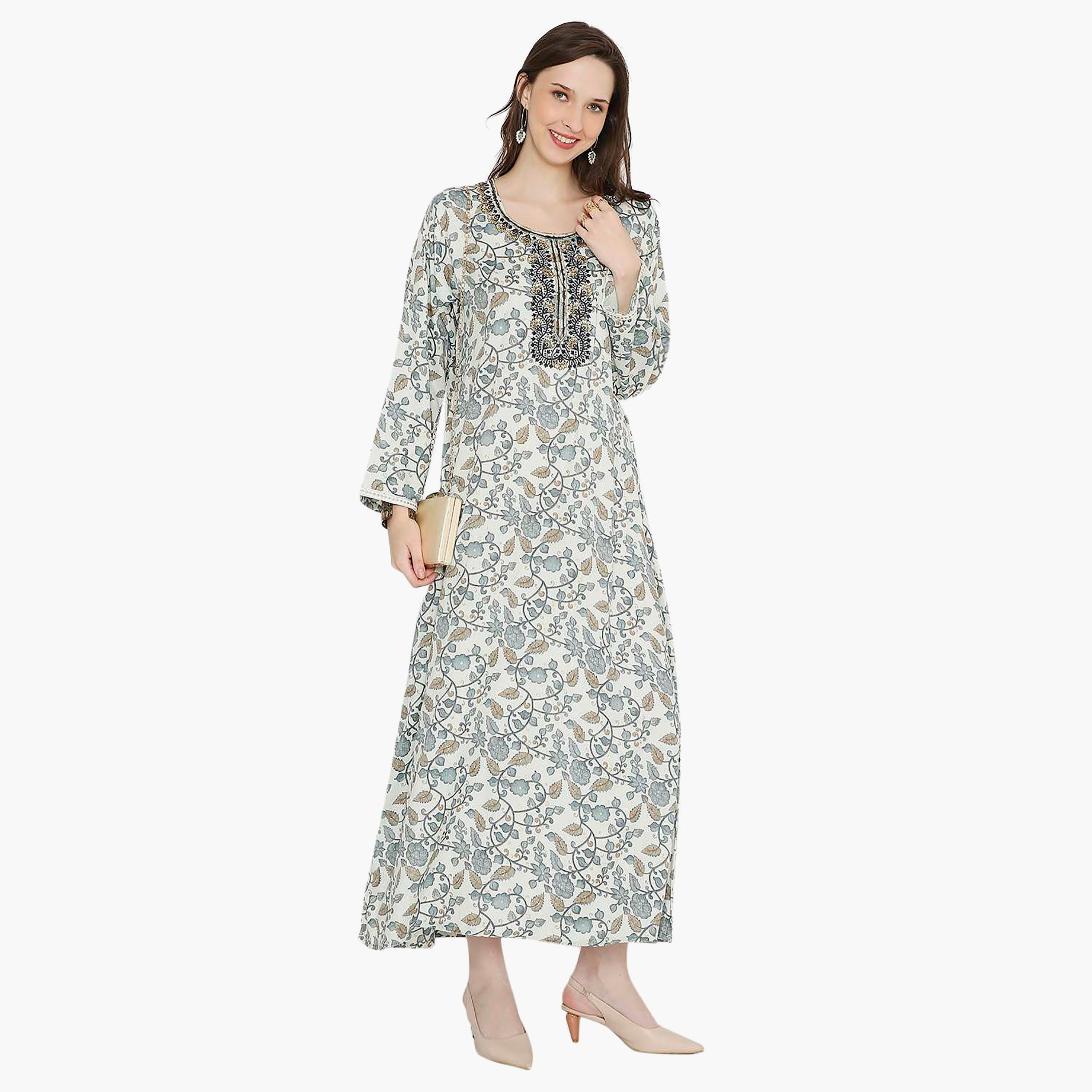 جلابية نسائية مطرزة بالزهور وعقدة عنق من هانا آند سارة-women-arabicclothing-jalabiyas-image-4