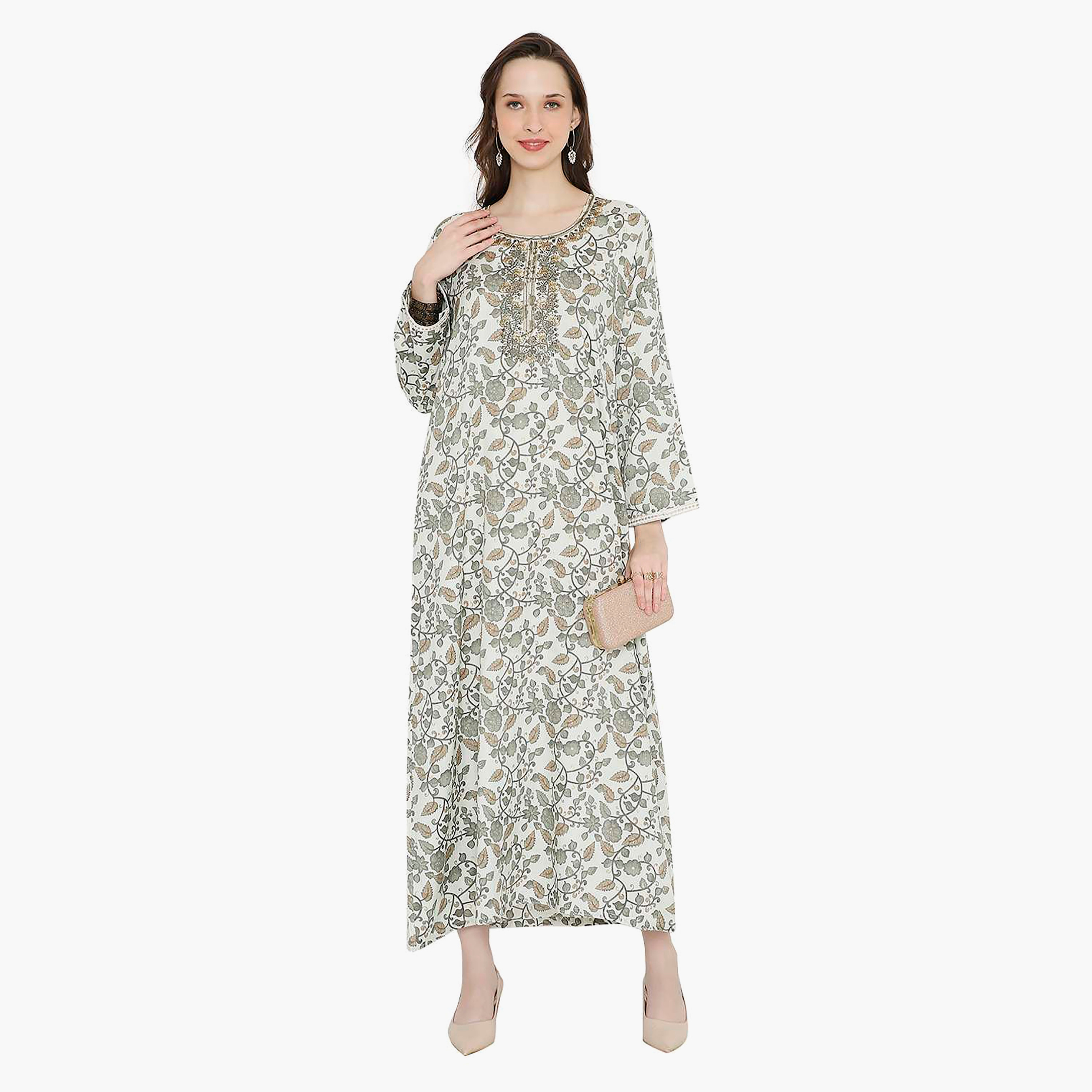 جلابية نسائية مطرزة بالزهور وعقدة عنق من هانا آند سارة-women-arabicclothing-jalabiyas-image-6