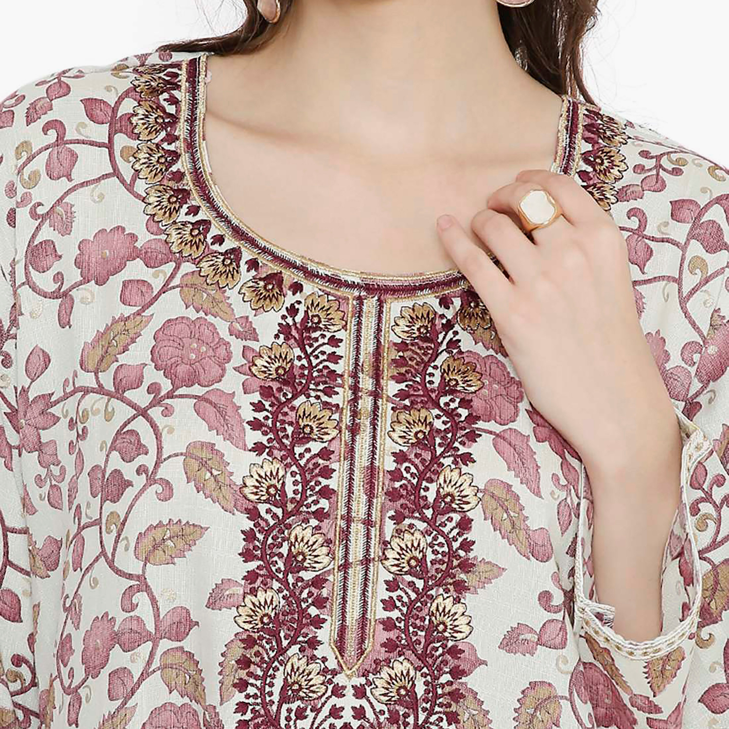 جلابية نسائية مطرزة بالزهور وعقدة عنق من هانا آند سارة-women-arabicclothing-jalabiyas-image-17