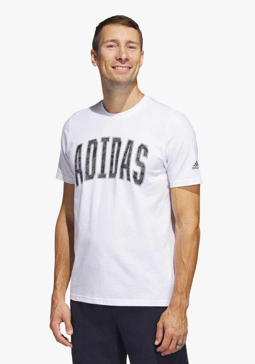 Adidas Logo Print T-shirt with Short Sleeves-T Shirts & Vests-image-0