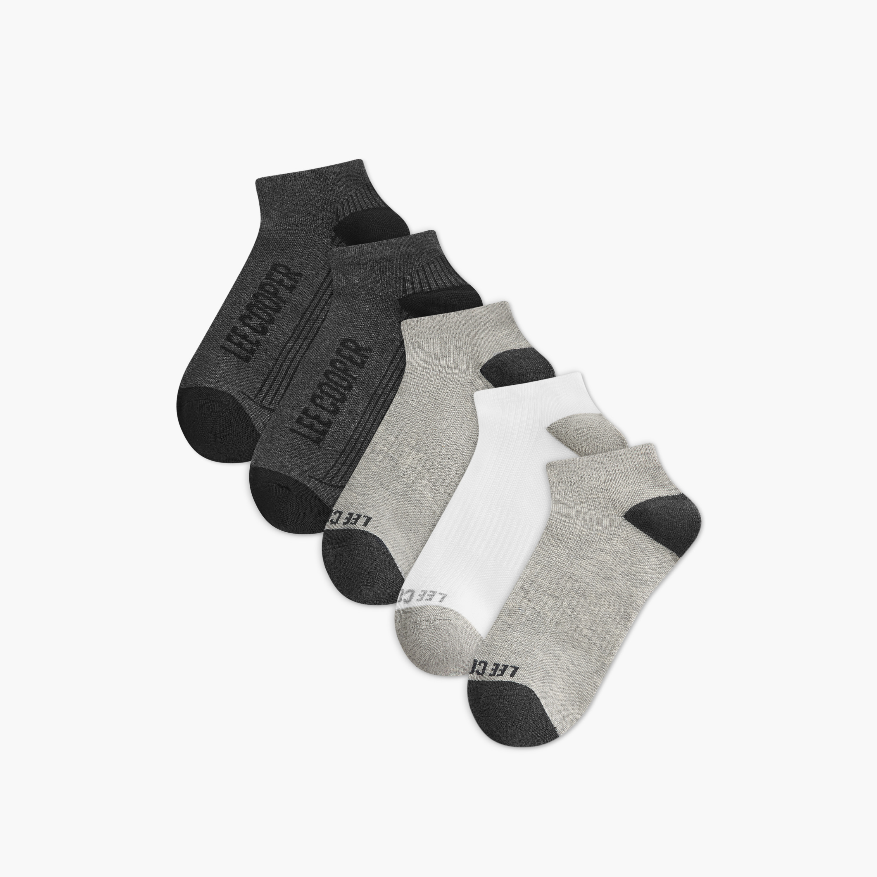 Lee Cooper Logo Print Non-Terry Ankle Length Socks - Set of 5-men-socks-image-1