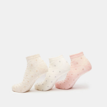 Polka Dot Textured Ankle Length Socks - Set of 3
