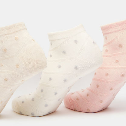 Polka Dot Textured Ankle Length Socks - Set of 3