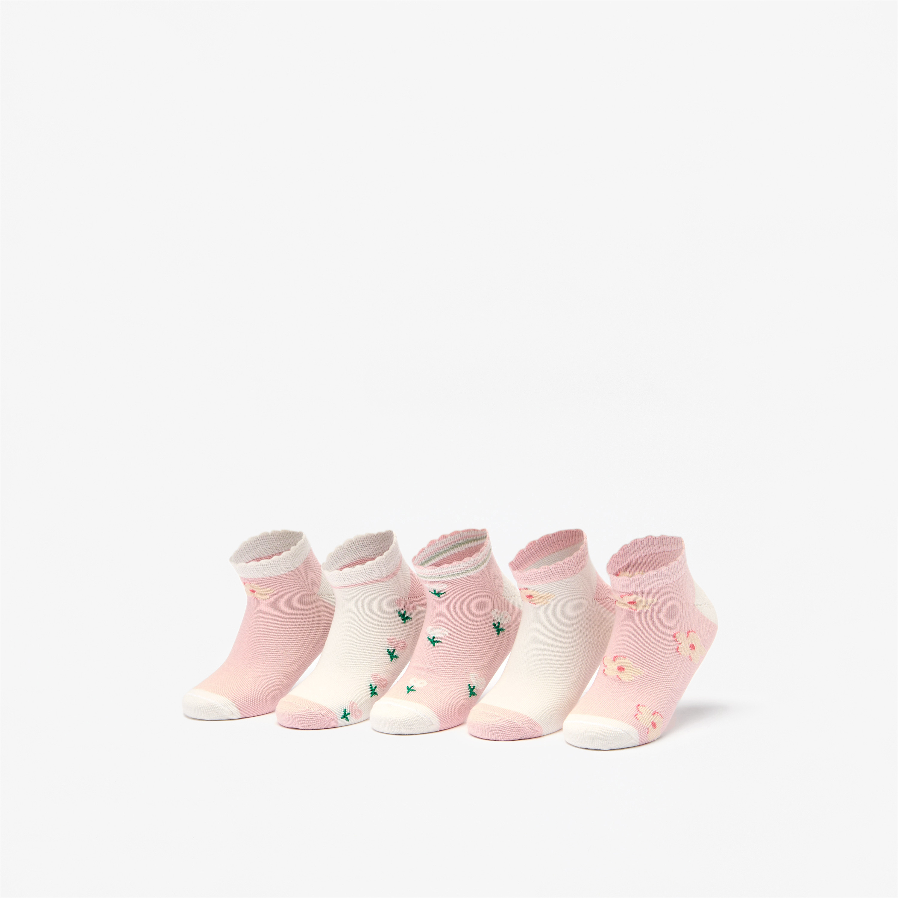 Little Missy Floral Print Ankle Length Socks - Set of 5-girls-accessories-socks-image-1