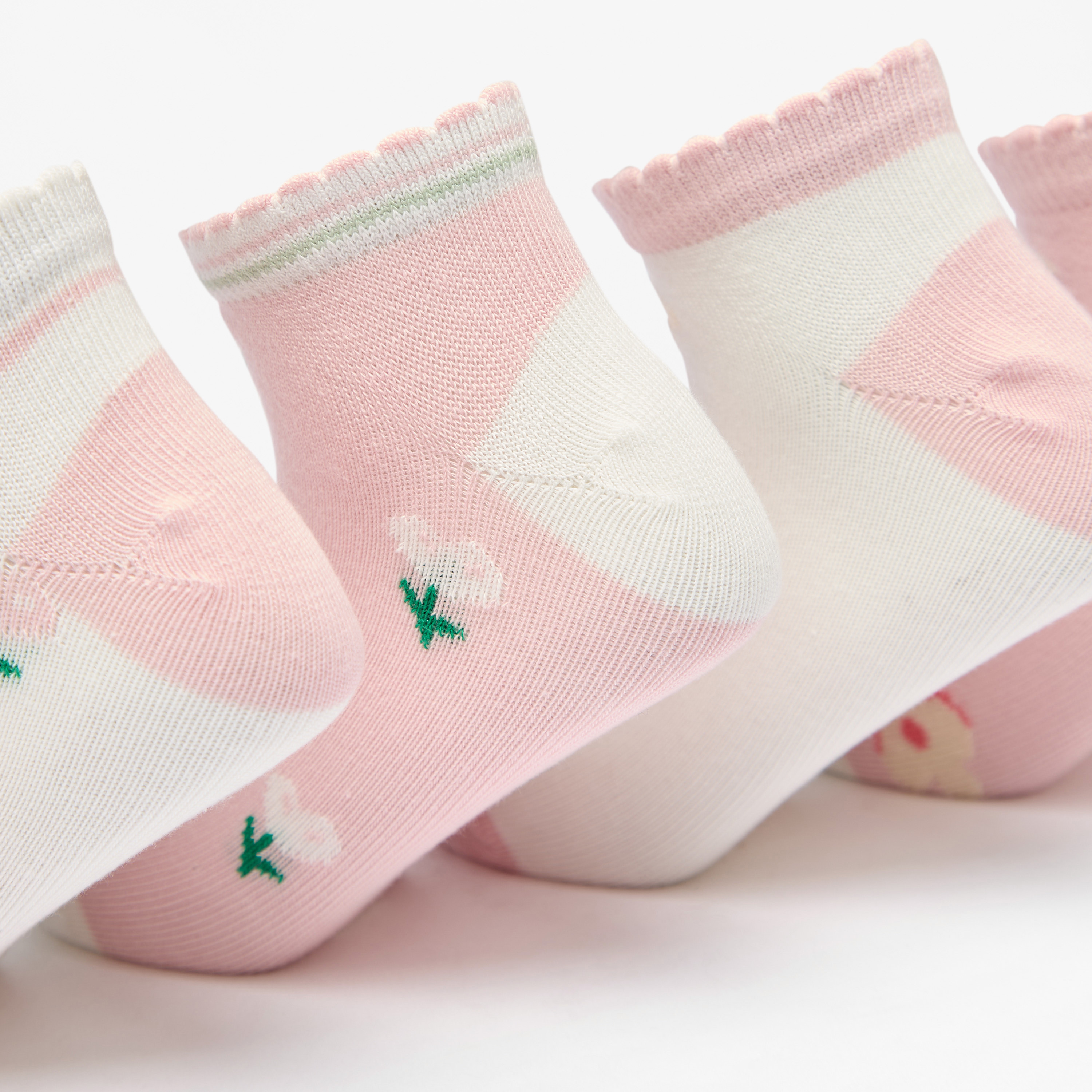 Little Missy Floral Print Ankle Length Socks - Set of 5-girls-accessories-socks-image-2