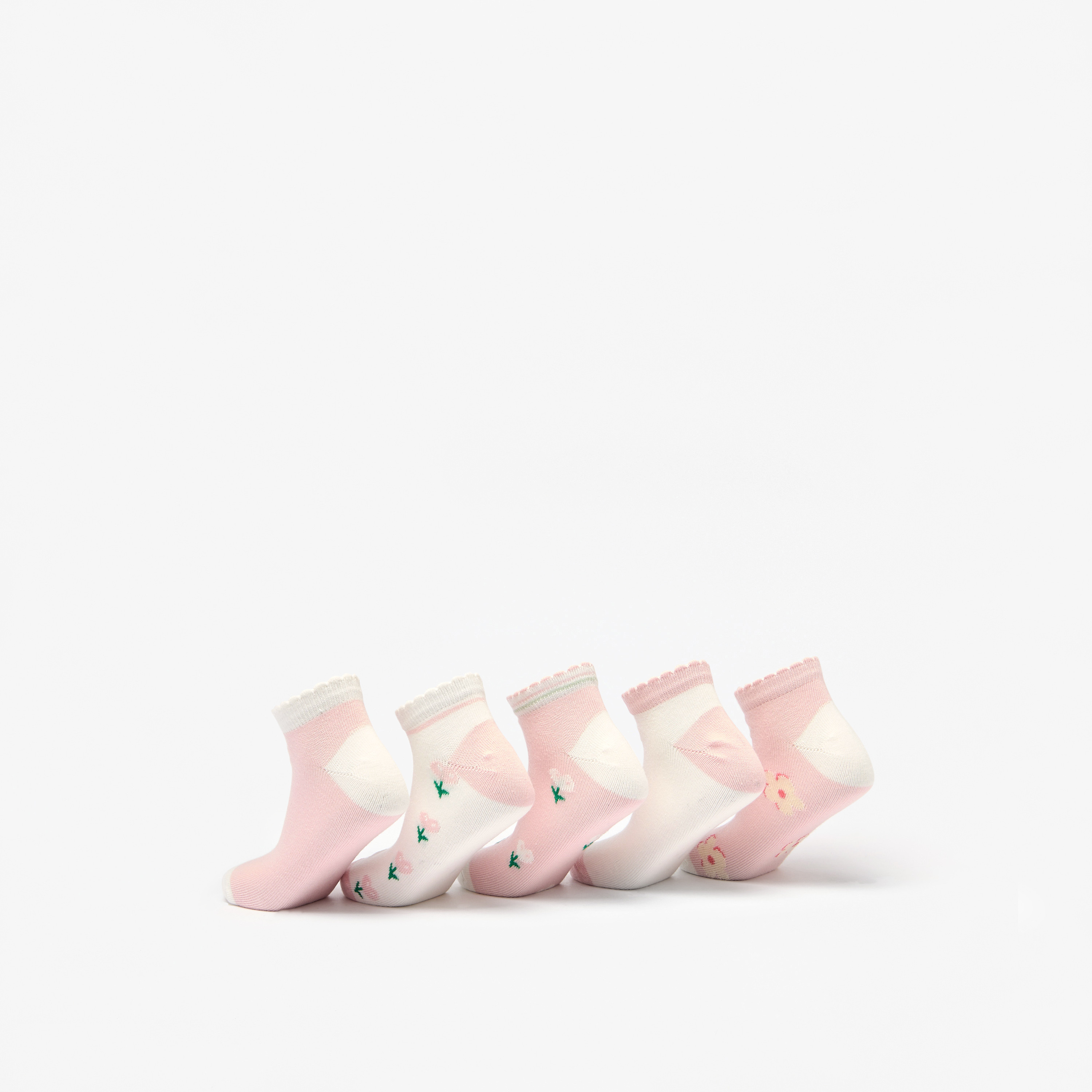 Little Missy Floral Print Ankle Length Socks - Set of 5-girls-accessories-socks-image-3