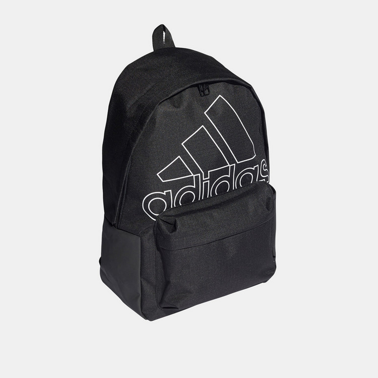 Adidas Logo Print Backpack with Adjustable Straps and Zip Closure