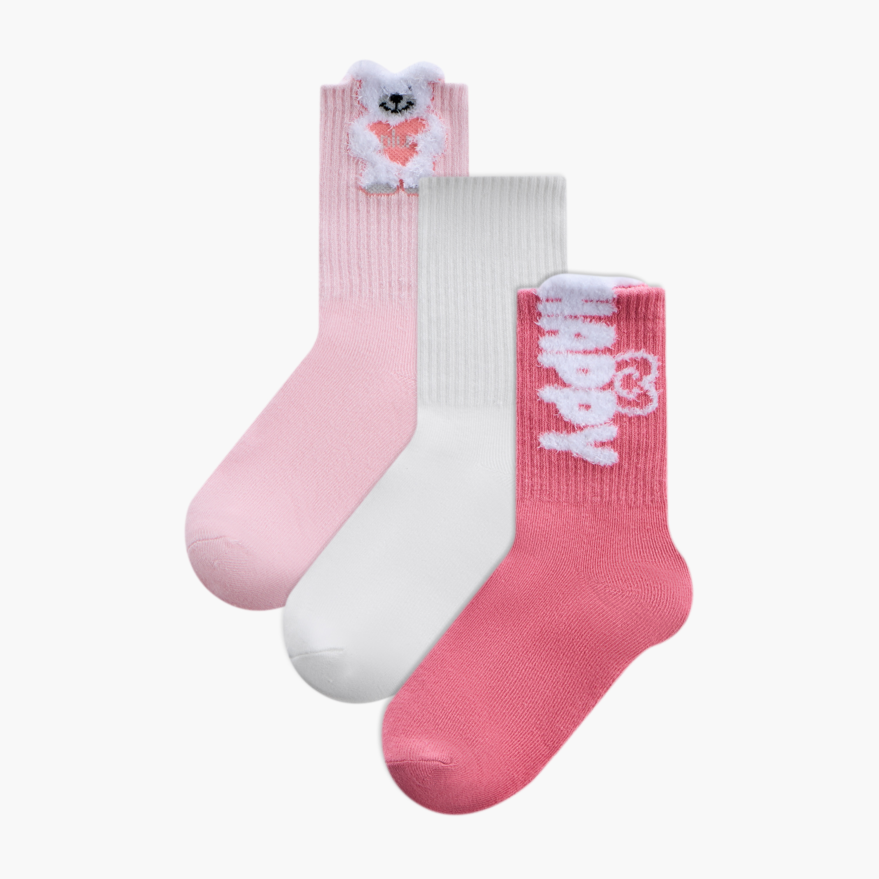 طقم جوارب بطول متوسط غير وبرية عدد 3 للبنات من ليتل ميسي-girls-accessories-socks-image-1