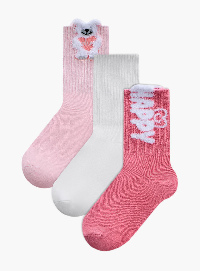طقم جوارب بطول متوسط غير وبرية عدد 3 للبنات من ليتل ميسي-girls-accessories-socks-image-1