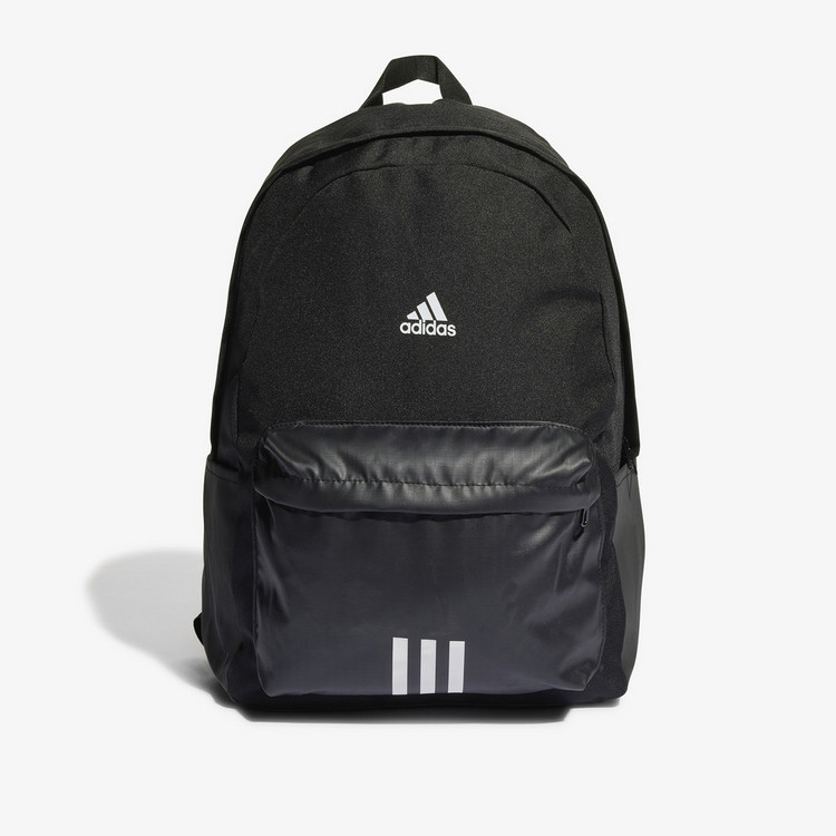 Adidas Logo Print Backpack with Zip Closure and Adjustable Straps
