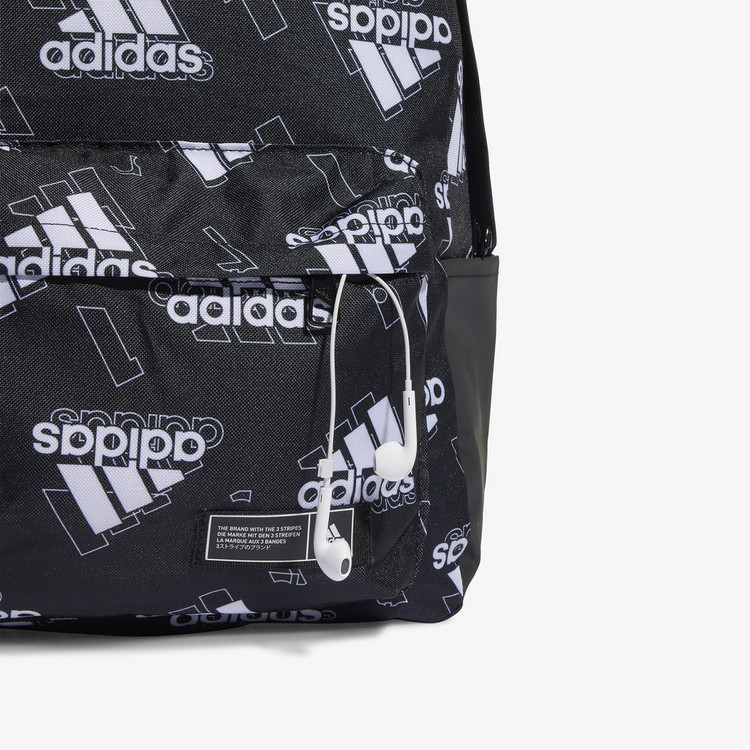 Adidas Logo Print Backpack with Adjustable Straps and Zip Closure