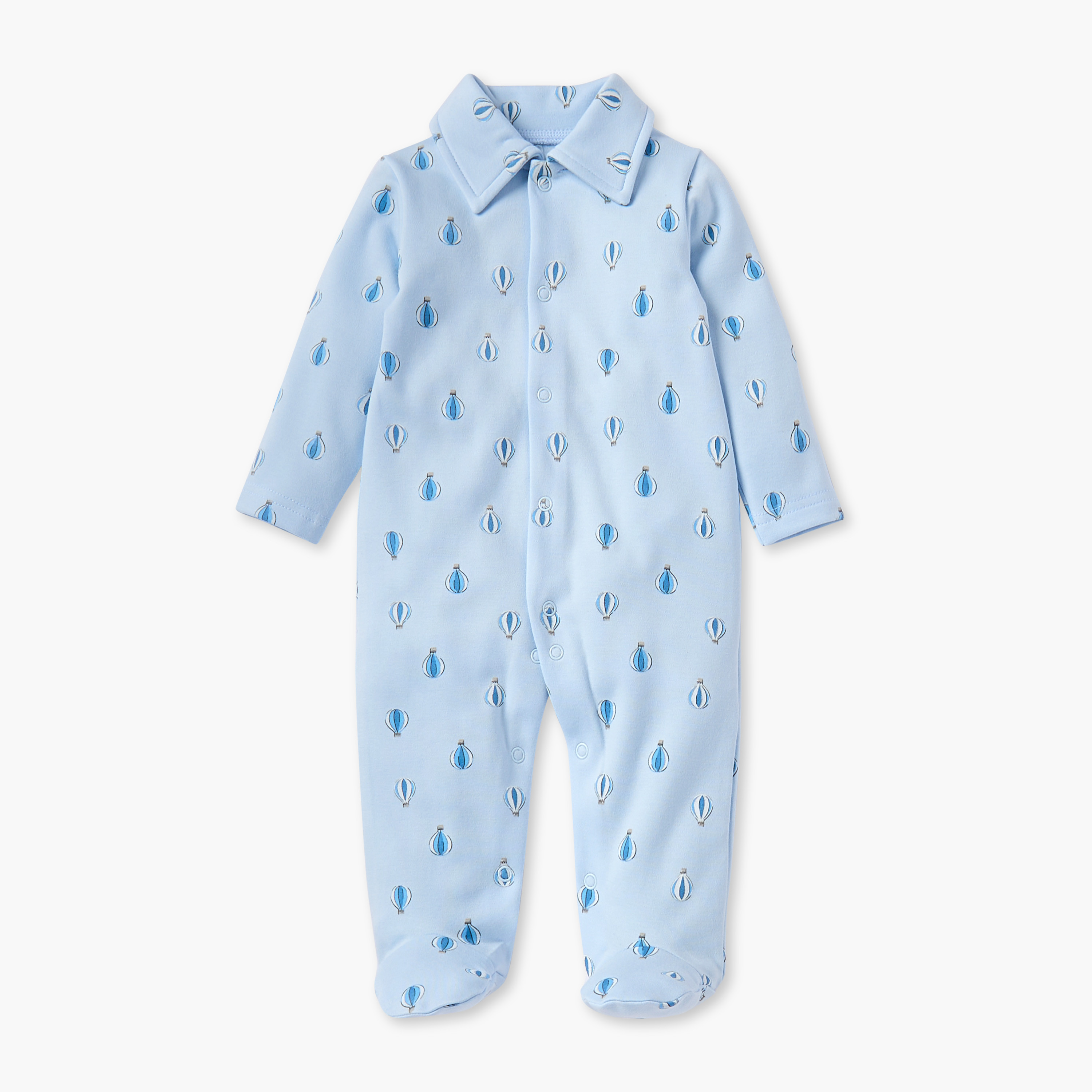 Juniors All-Over Air Balloon Print Closed Feet Sleepsuit with Long Sleeves-baby-boys-clothing-nightwear-sleepsuits-image-1