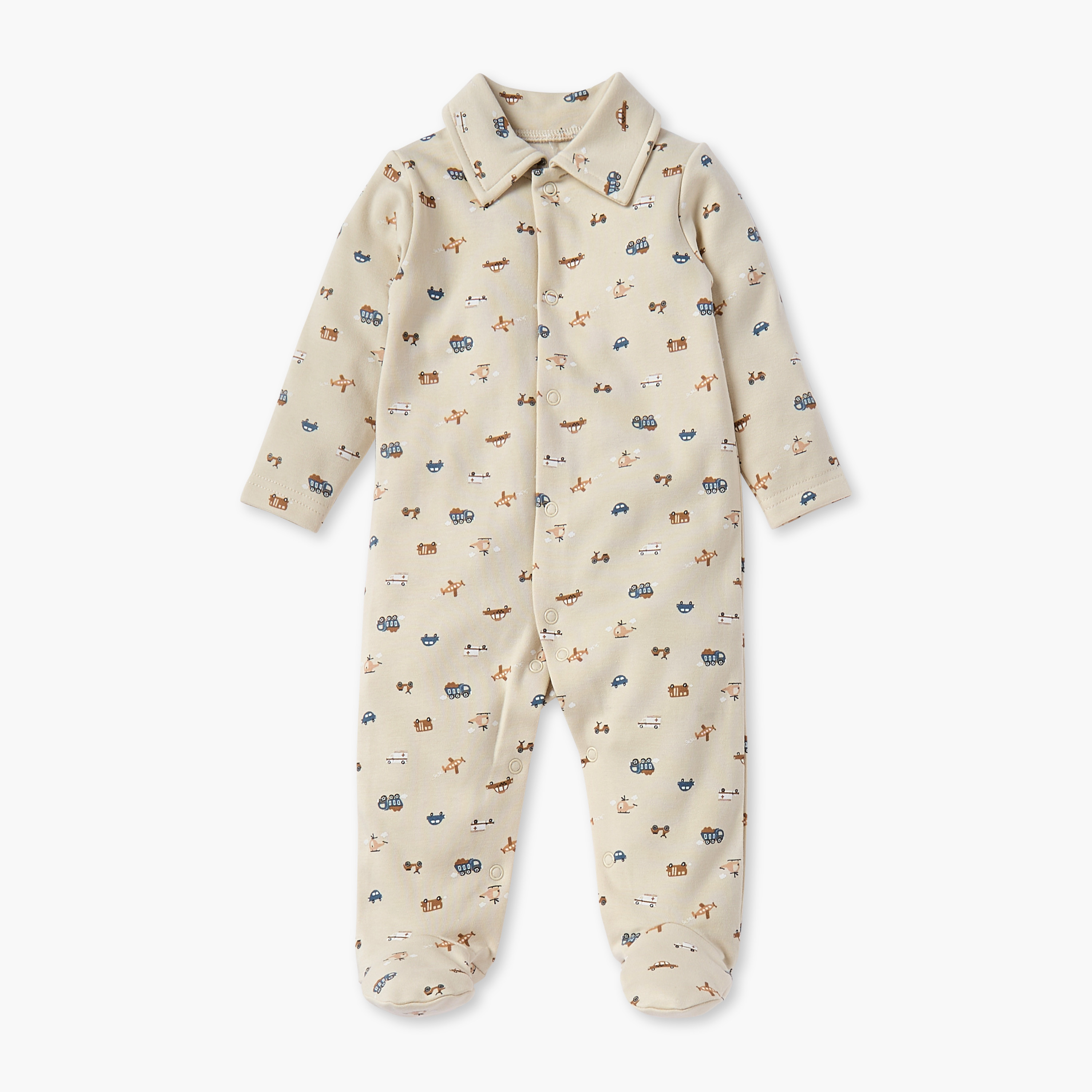 Juniors All-Over Vehicle Print Closed Feet Sleepsuit with Long Sleeves-baby-boys-clothing-nightwear-sleepsuits-image-1