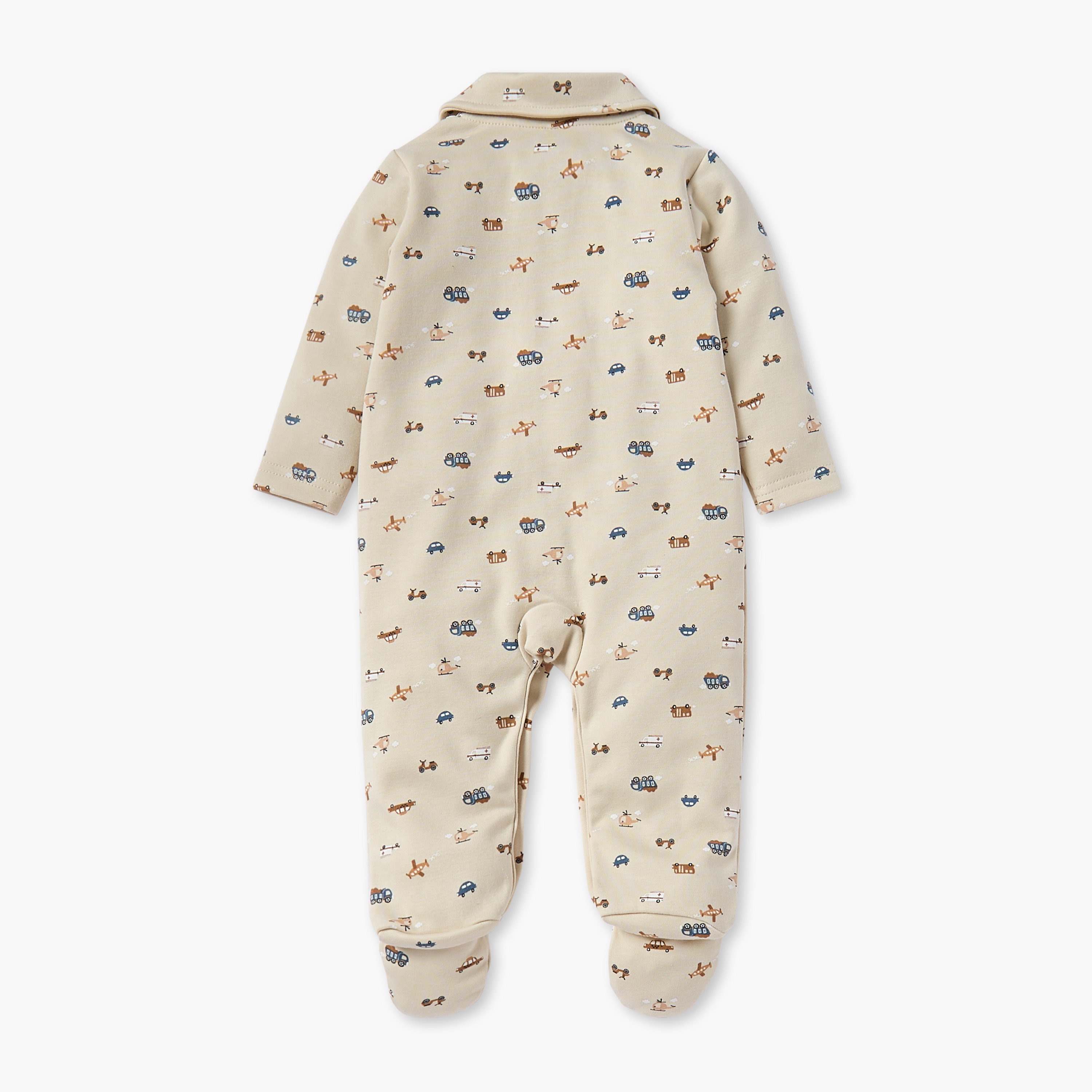 Juniors All-Over Vehicle Print Closed Feet Sleepsuit with Long Sleeves-baby-boys-clothing-nightwear-sleepsuits-image-2