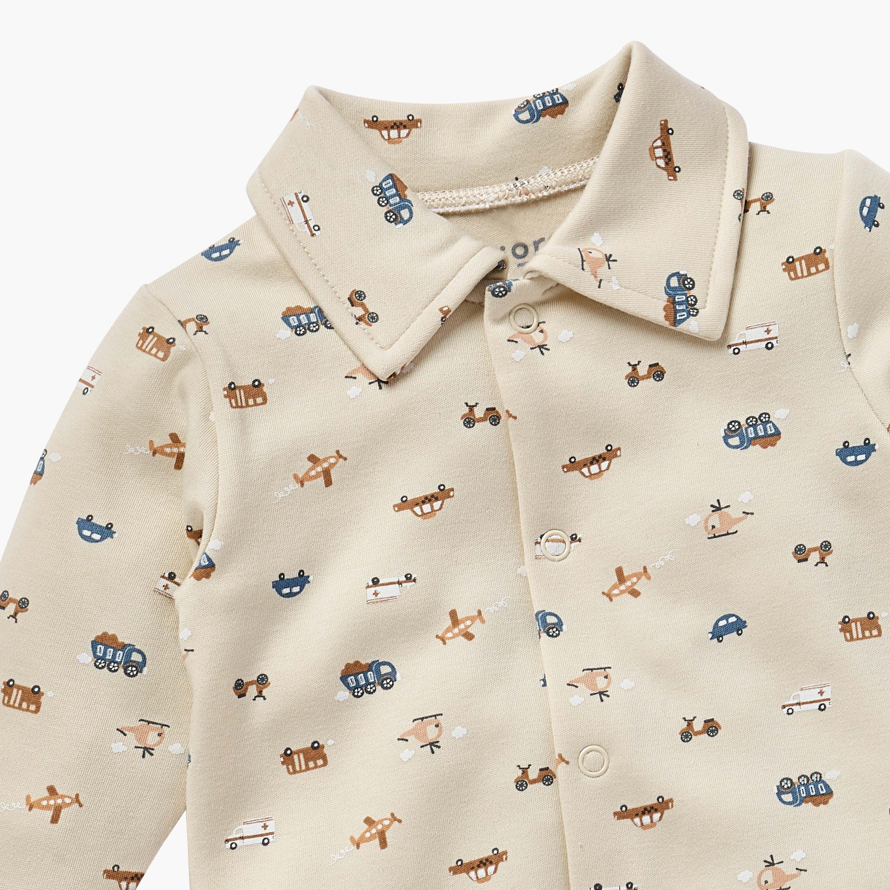 Juniors All-Over Vehicle Print Closed Feet Sleepsuit with Long Sleeves-baby-boys-clothing-nightwear-sleepsuits-image-3