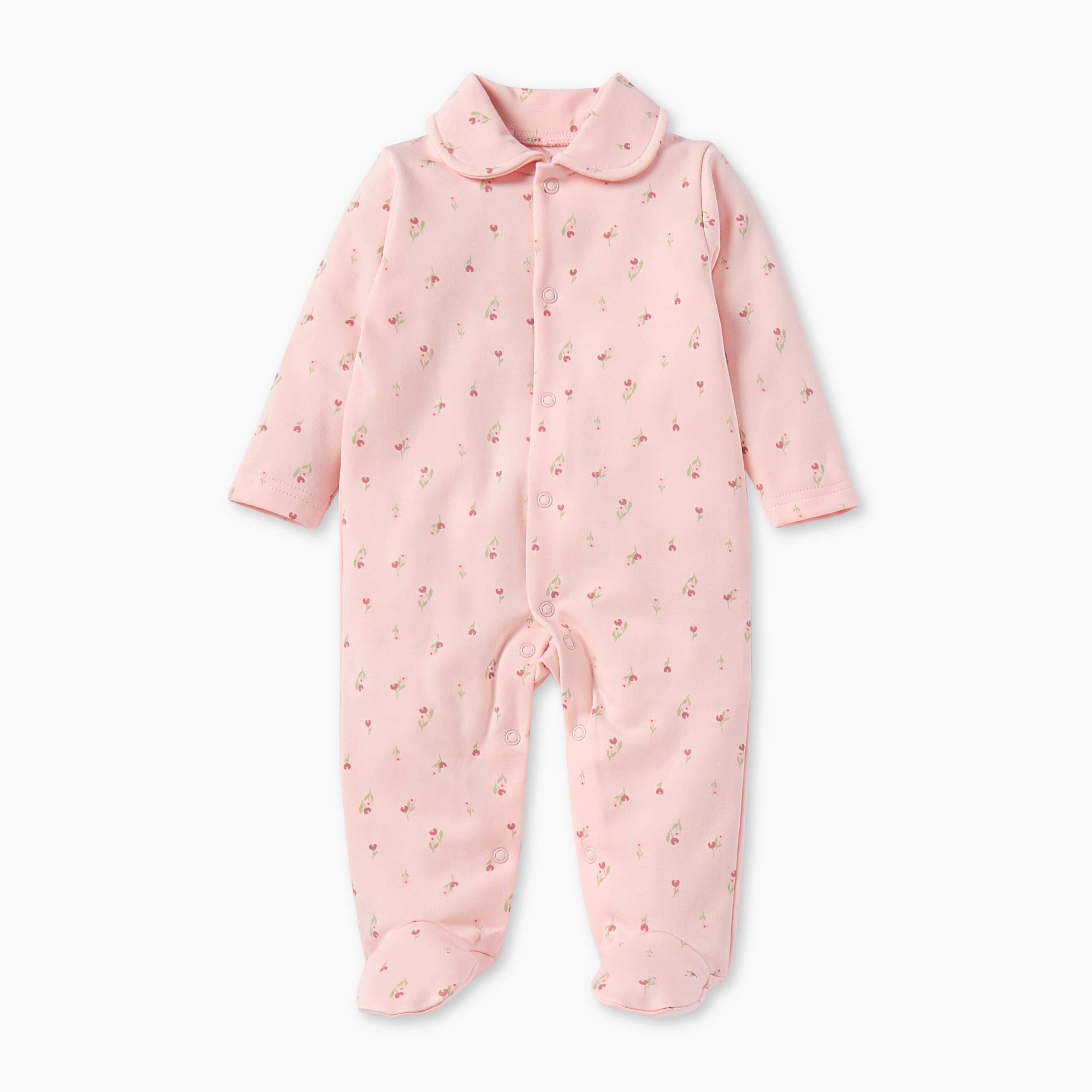 Juniors Floral Print Sleepsuit with Collar and Button Closure-baby-girls-clothing-nightwear-sleepsuits-image-1