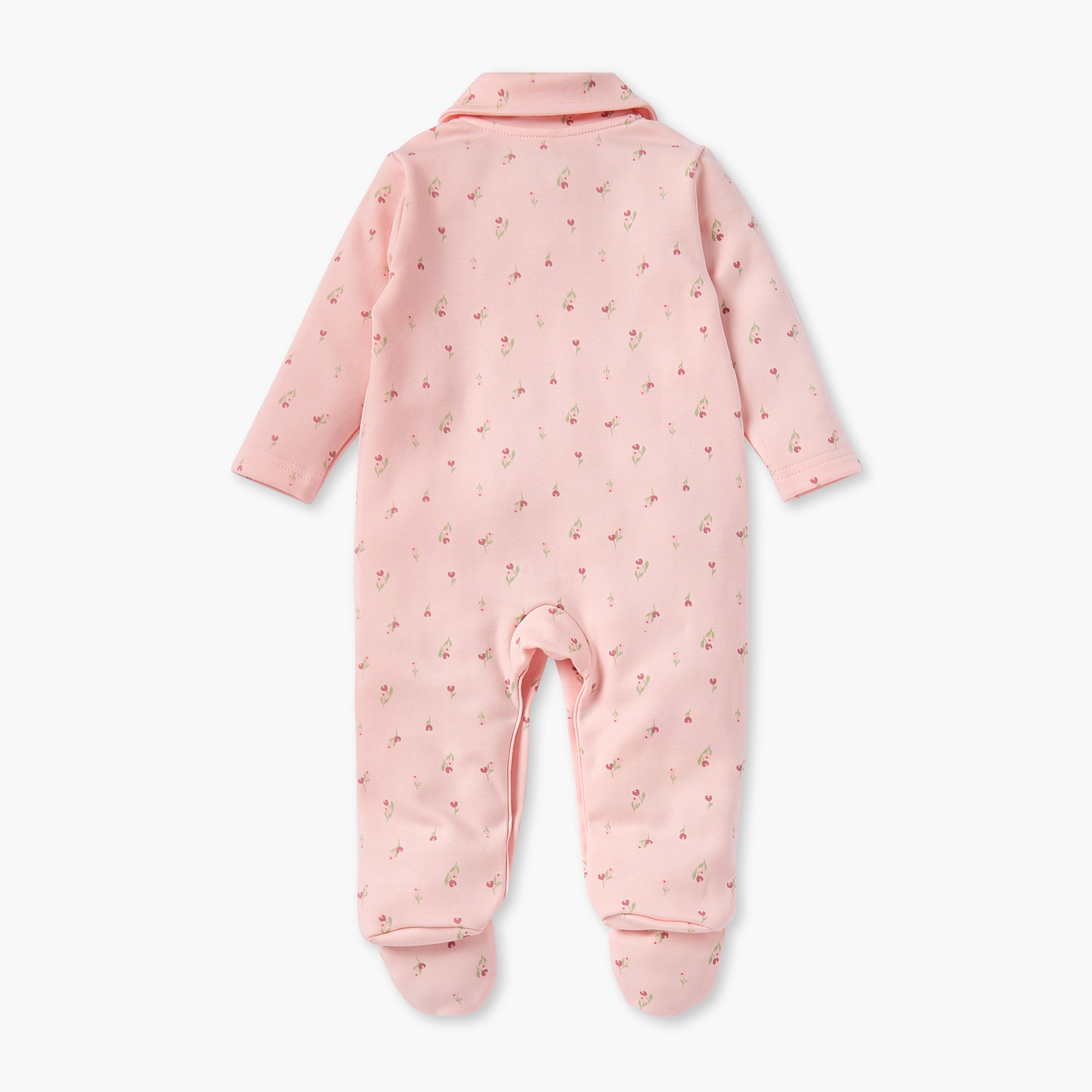 Juniors Floral Print Sleepsuit with Collar and Button Closure-baby-girls-clothing-nightwear-sleepsuits-image-2