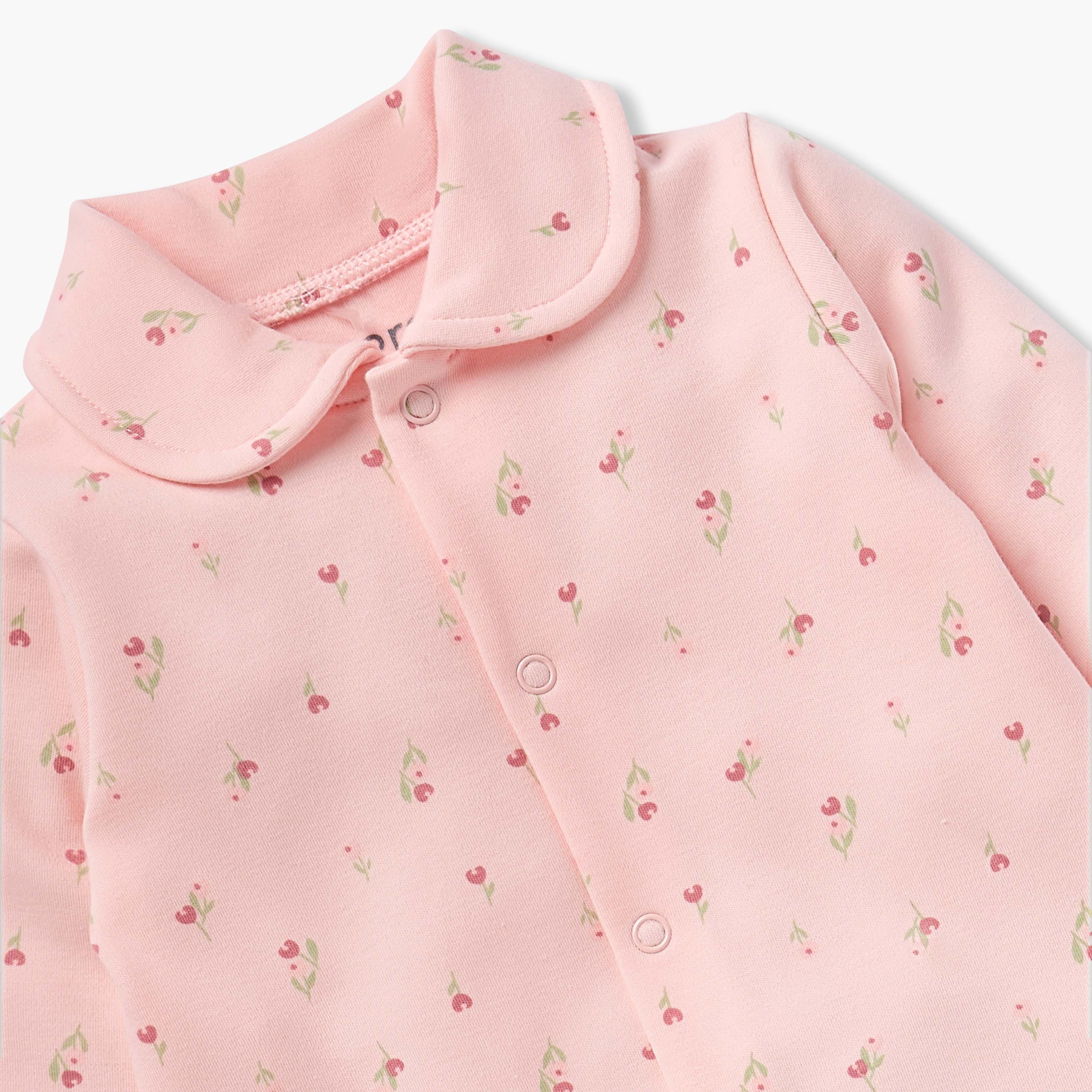 Juniors Floral Print Sleepsuit with Collar and Button Closure-baby-girls-clothing-nightwear-sleepsuits-image-3