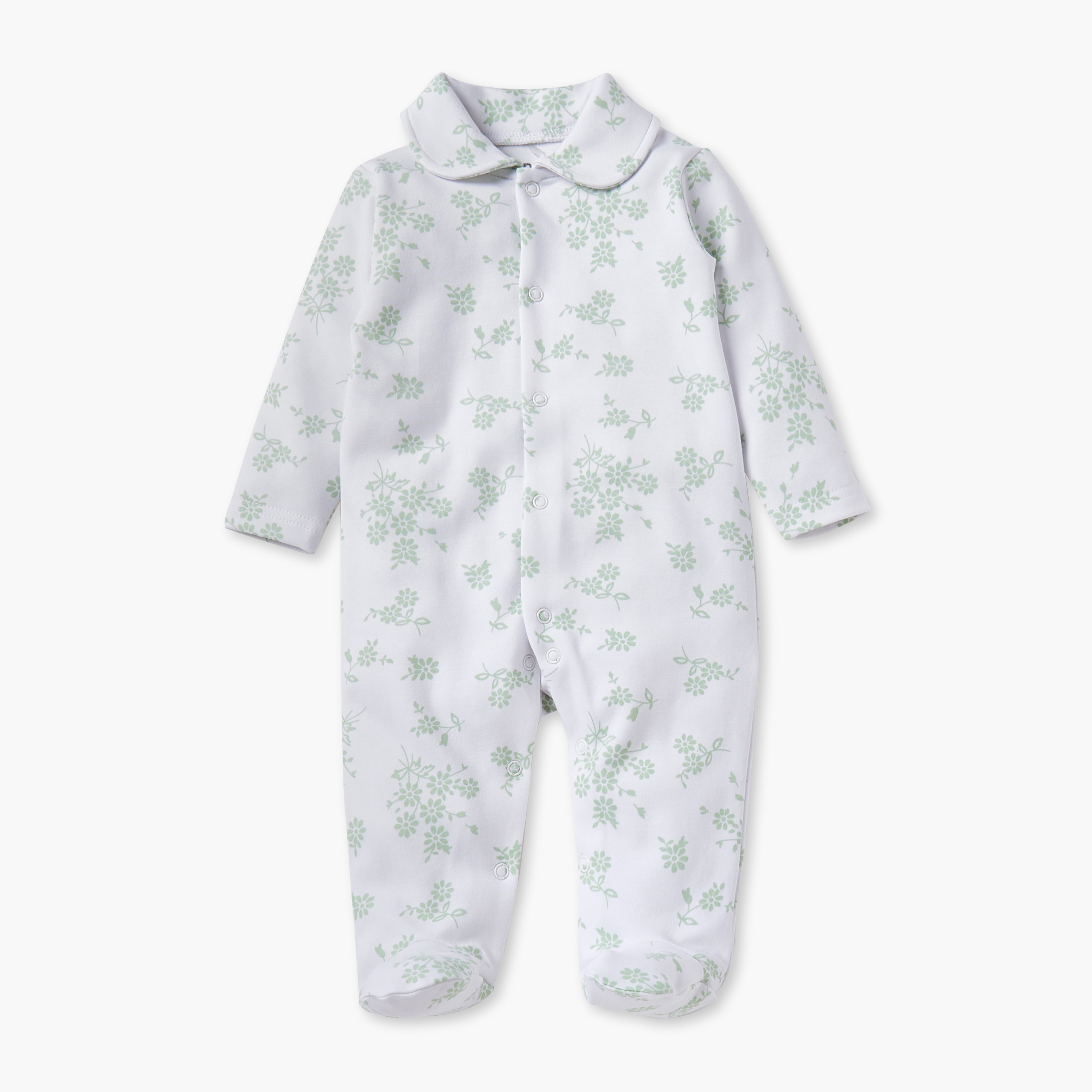 Juniors Floral Print Sleepsuit with Long Sleeves and Button Closure-baby-girls-clothing-nightwear-sleepsuits-image-1