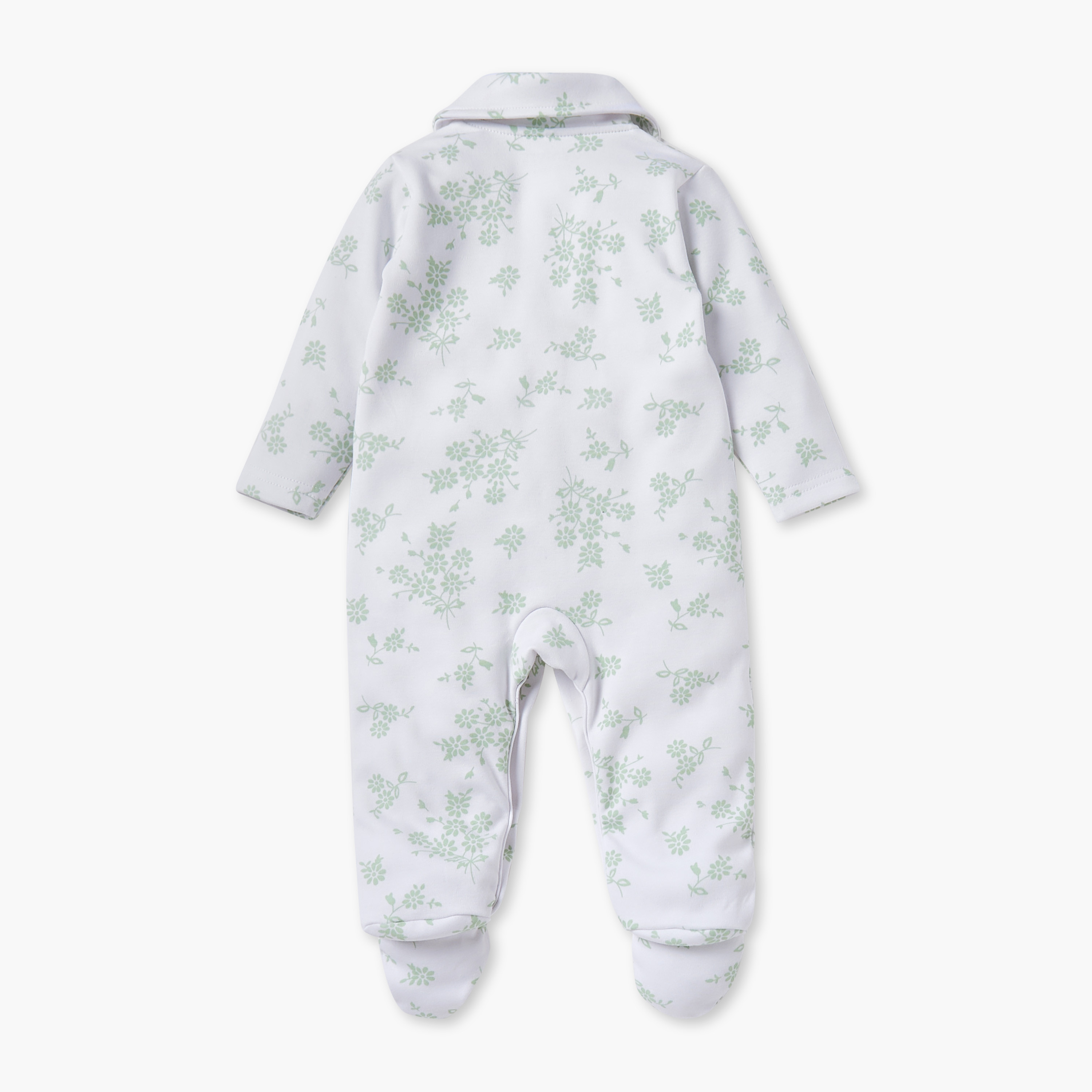 Juniors Floral Print Sleepsuit with Long Sleeves and Button Closure-baby-girls-clothing-nightwear-sleepsuits-image-2
