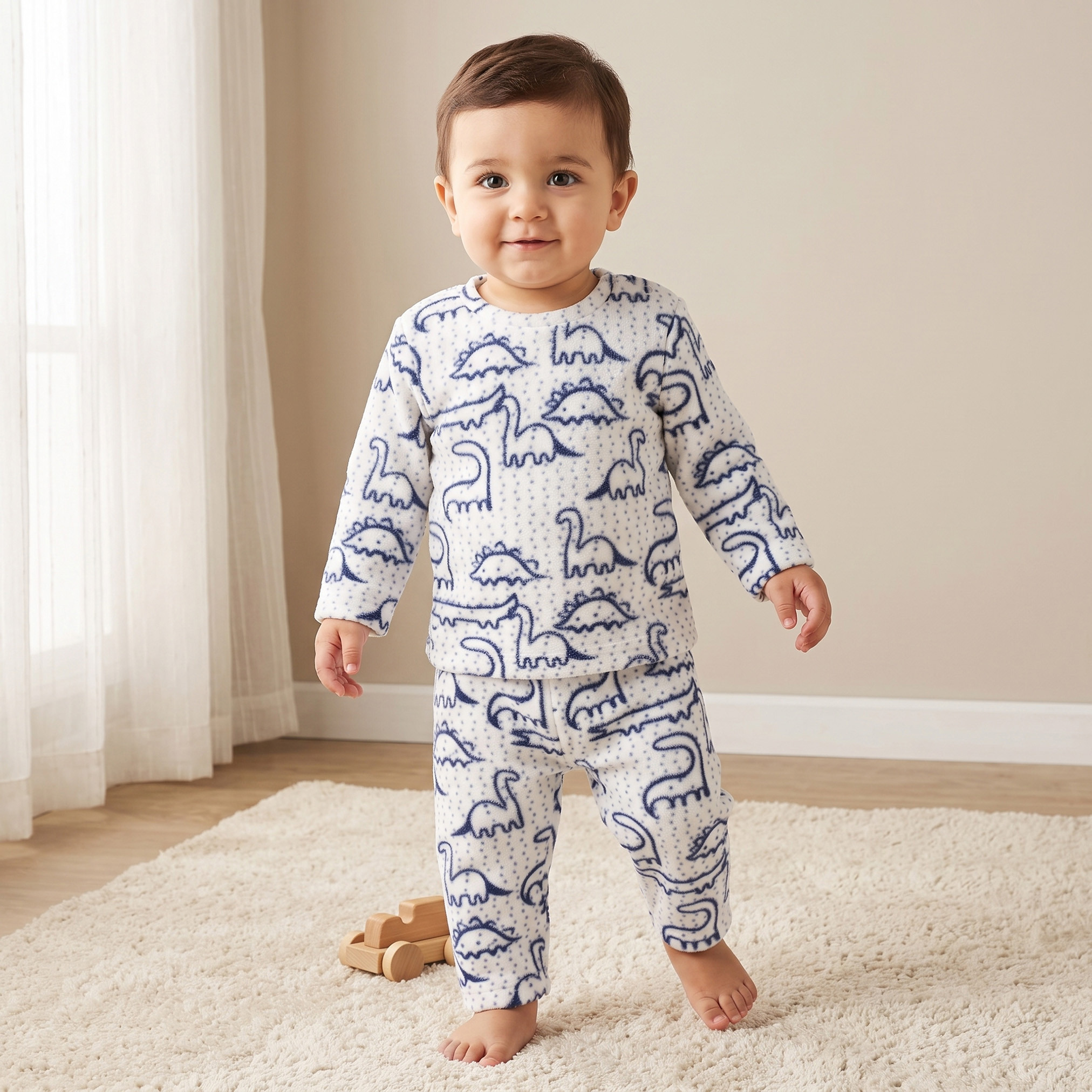 Juniors Crew Neck Long Sleeves Pyjama Set with Dinosaur Print-baby-boys-clothing-nightwear-pyjamasets-image-1