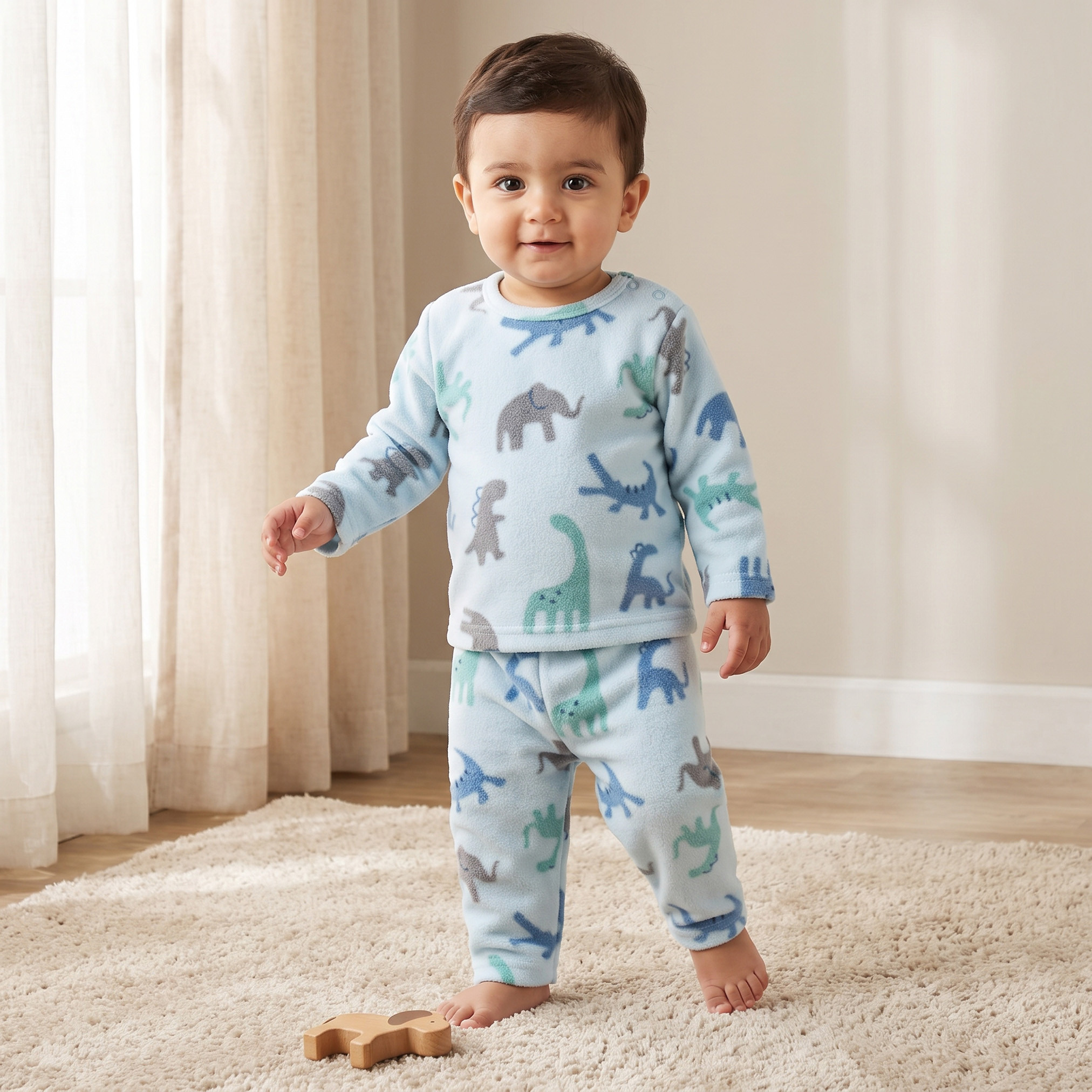 Juniors Crew Neck Long Sleeves Pyjama Set with Safari Print-baby-boys-clothing-nightwear-pyjamasets-image-1
