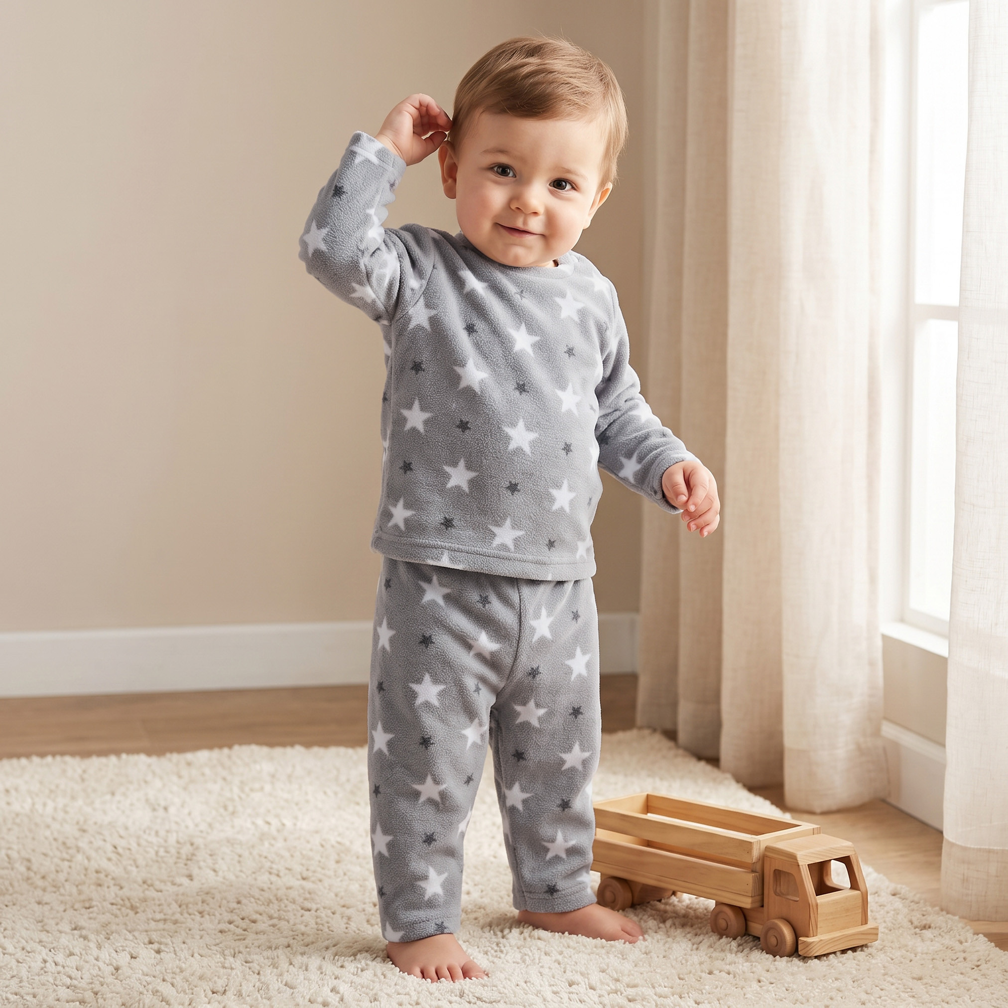 Juniors Round Neck Long Sleeves Pyjama Set with Star Print-baby-boys-clothing-nightwear-pyjamasets-image-1