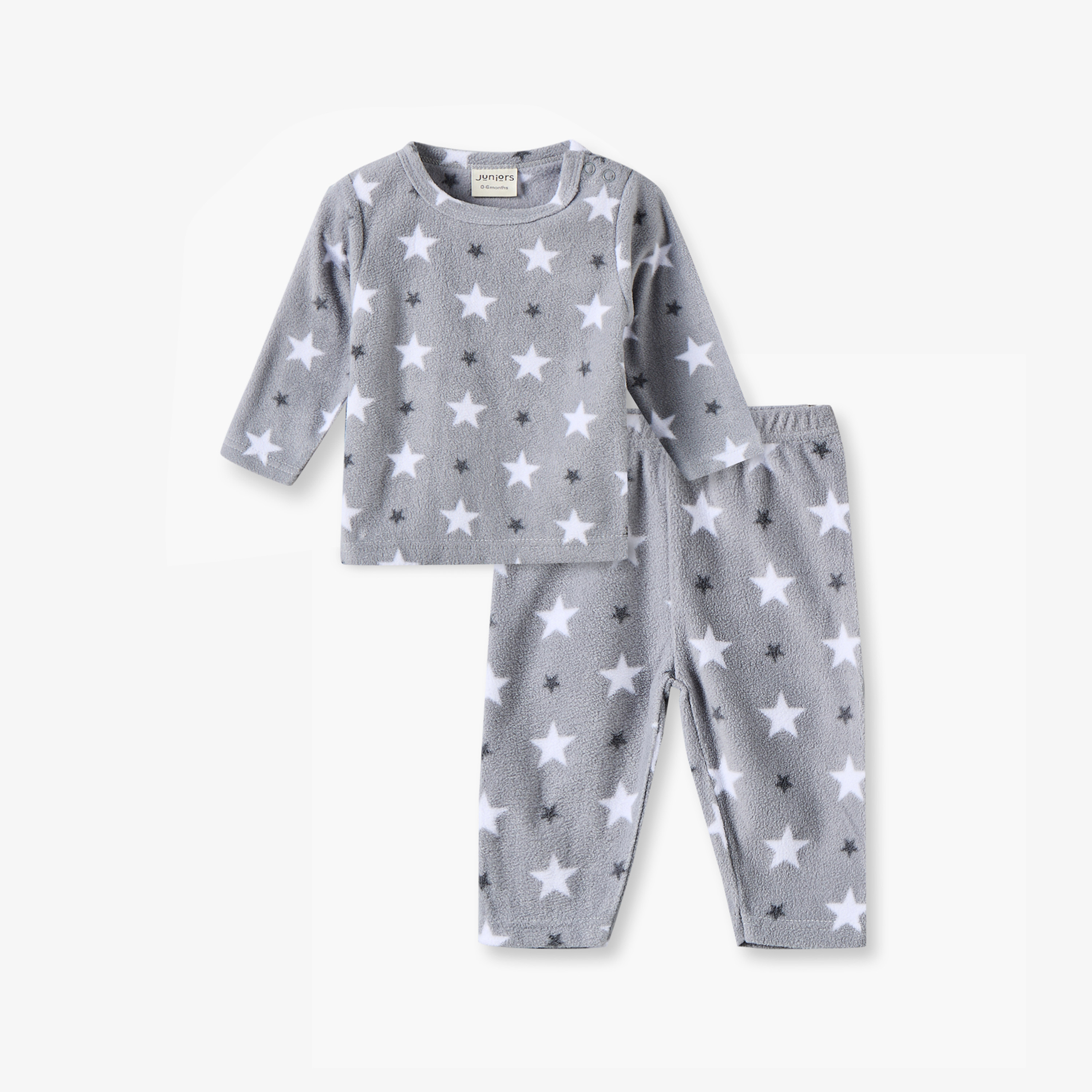 Juniors Round Neck Long Sleeves Pyjama Set with Star Print-baby-boys-clothing-nightwear-pyjamasets-image-2