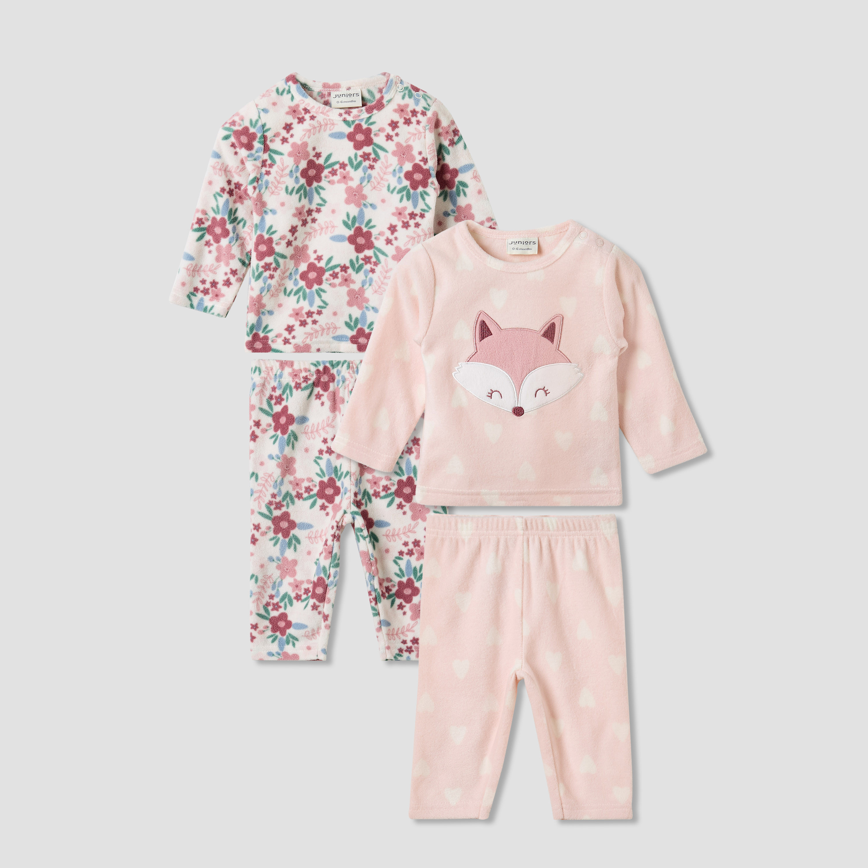 Juniors Pyjama Set with Assorted Print - Polyester - Long Sleeves - Round Neck - Pack of 2-baby-girls-clothing-nightwear-pyjamasets-image-1