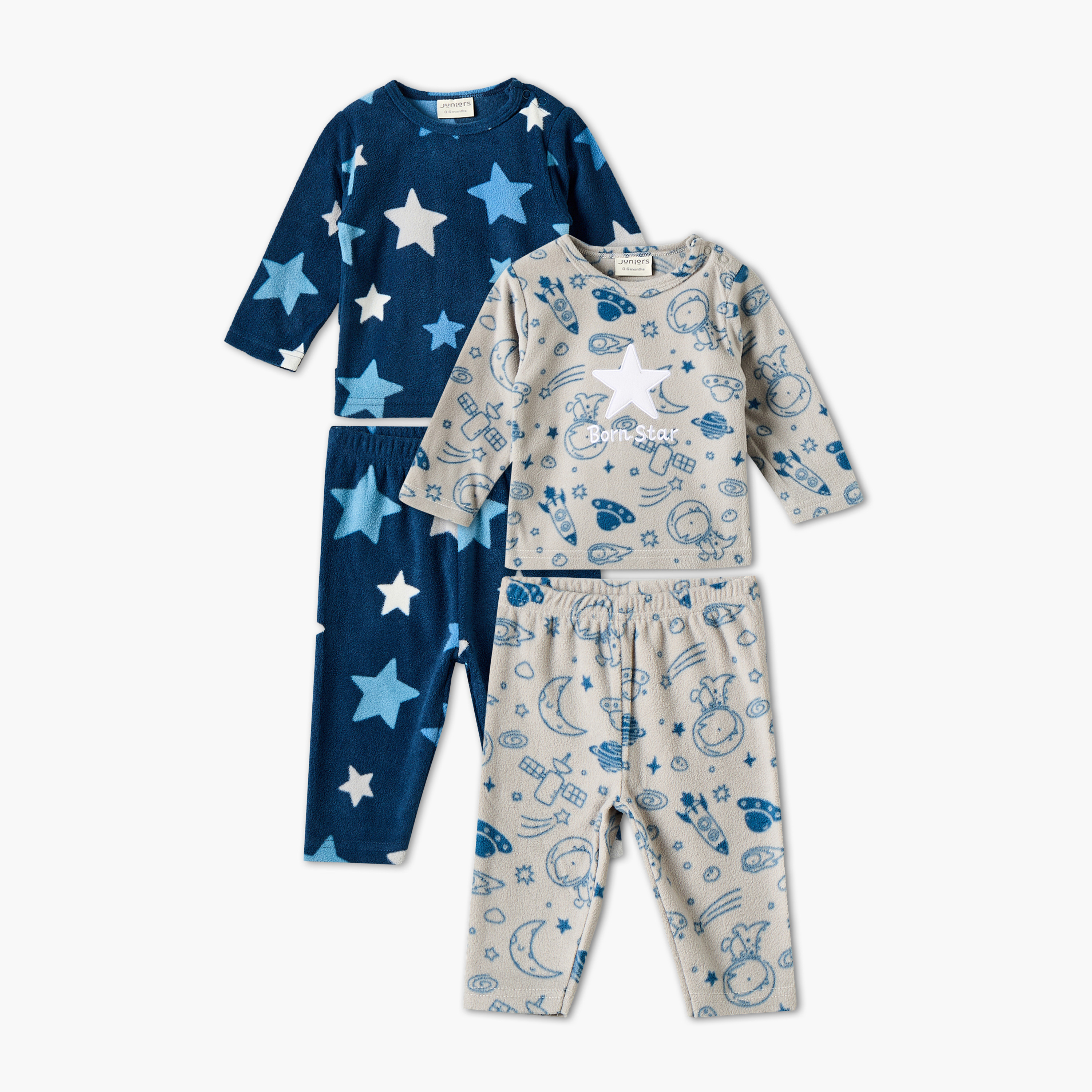 Pack of 2 Juniors Crew Neck Long Sleeves Pyjama Set with Celestial Print-baby-girls-clothing-nightwear-pyjamasets-image-1