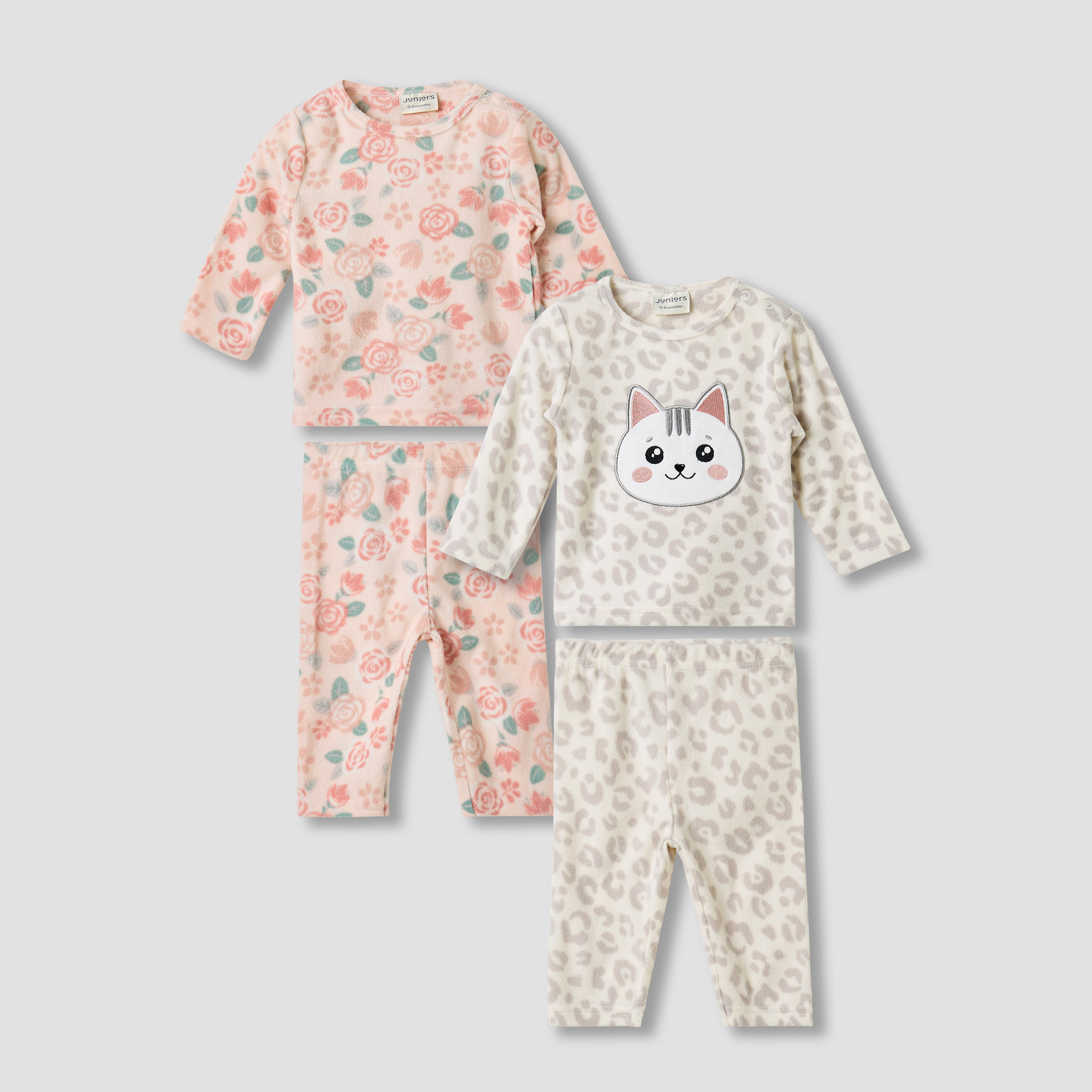 Juniors Pyjama Set with Assorted Print - Polyester - Long Sleeves - Round Neck - Pack of 2-baby-girls-clothing-nightwear-pyjamasets-image-1