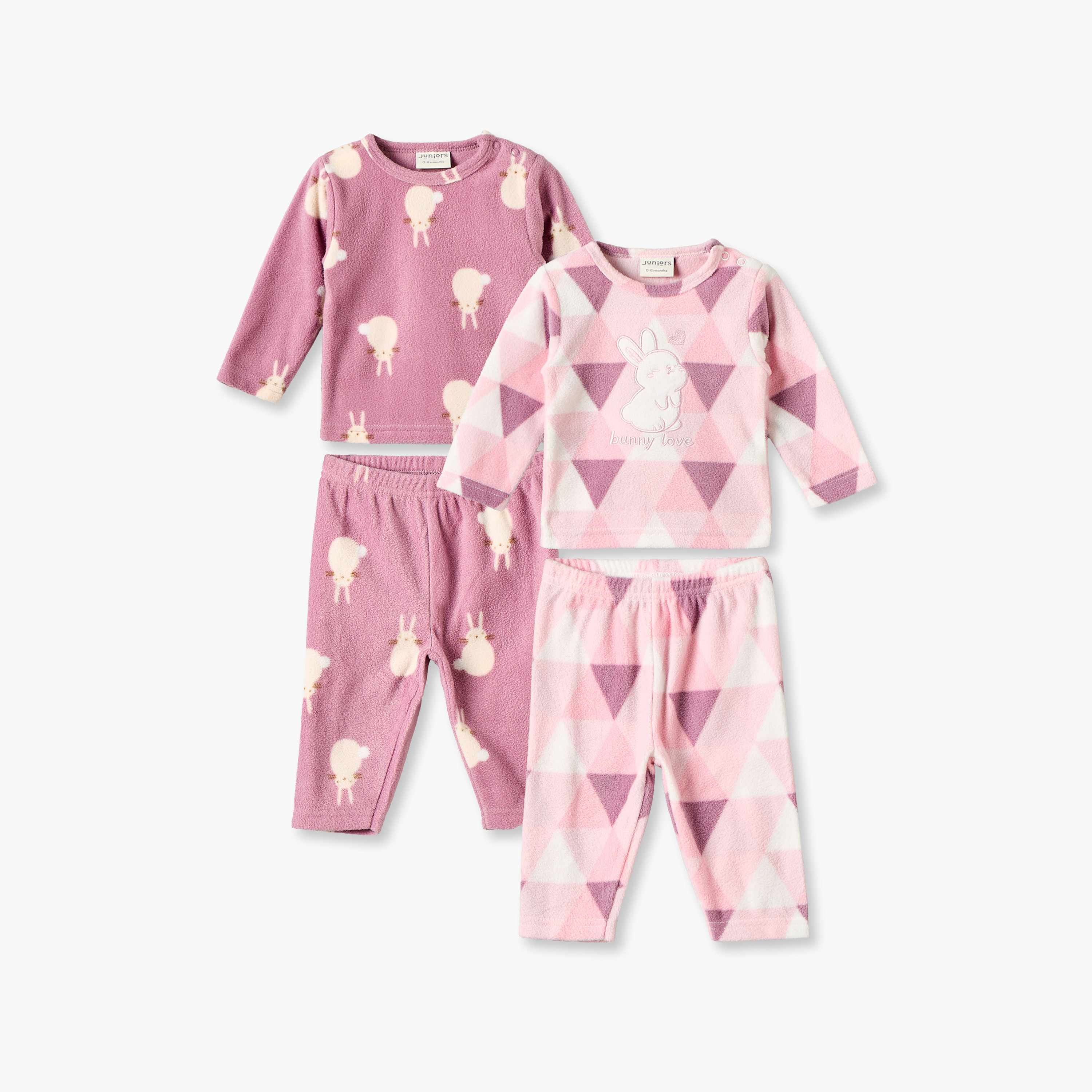 طقم بيجاما برقبة ضيقة وأكمام طويلة وتزيينات من جونيورز - عبوة من طقمين-baby-girls-clothing-nightwear-pyjamasets-image-1