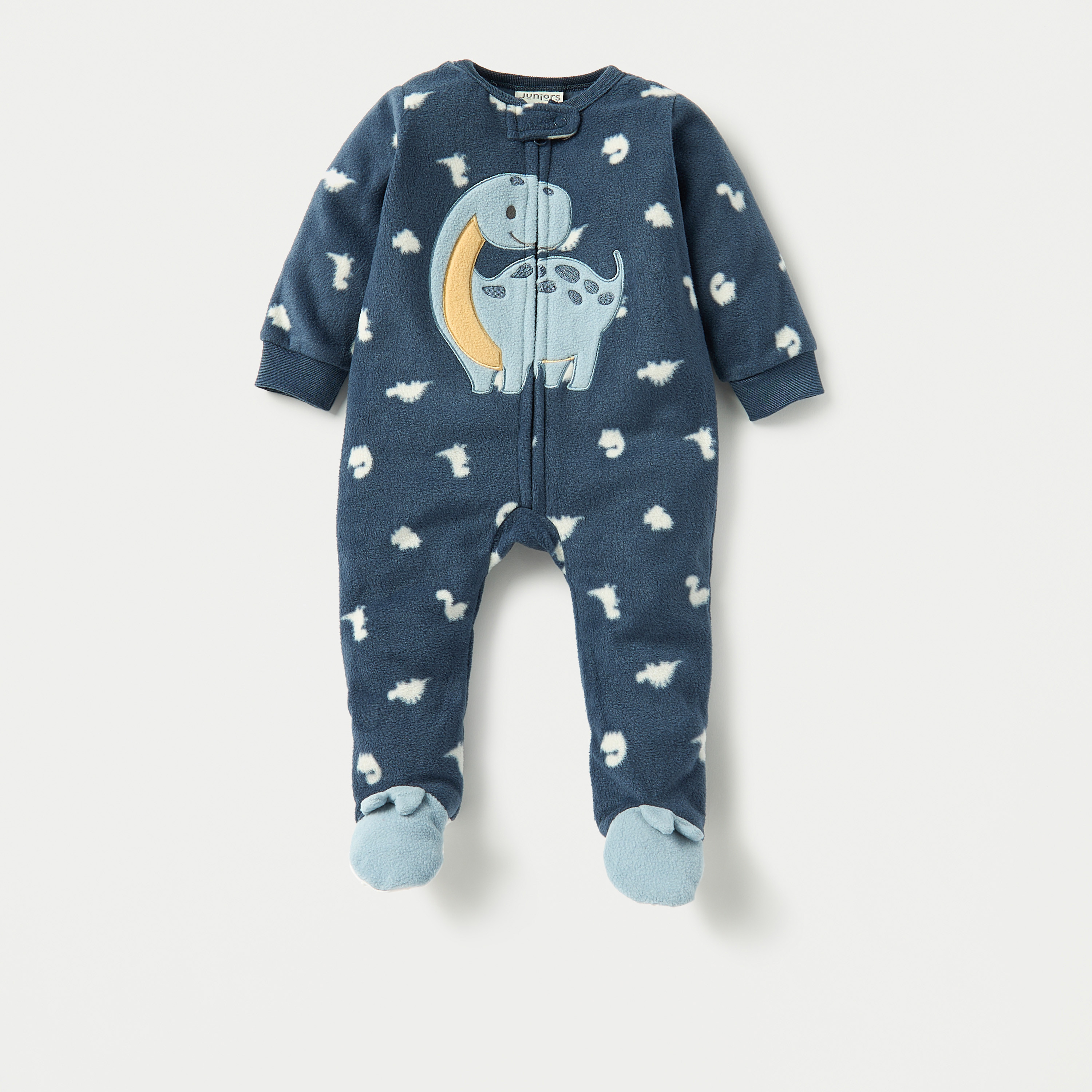 Juniors Dino Print Fleece Closed Feet Sleepsuit with Zip Closure - Set of 2-baby-boys-clothing-winterwear-sleepsuits-image-3