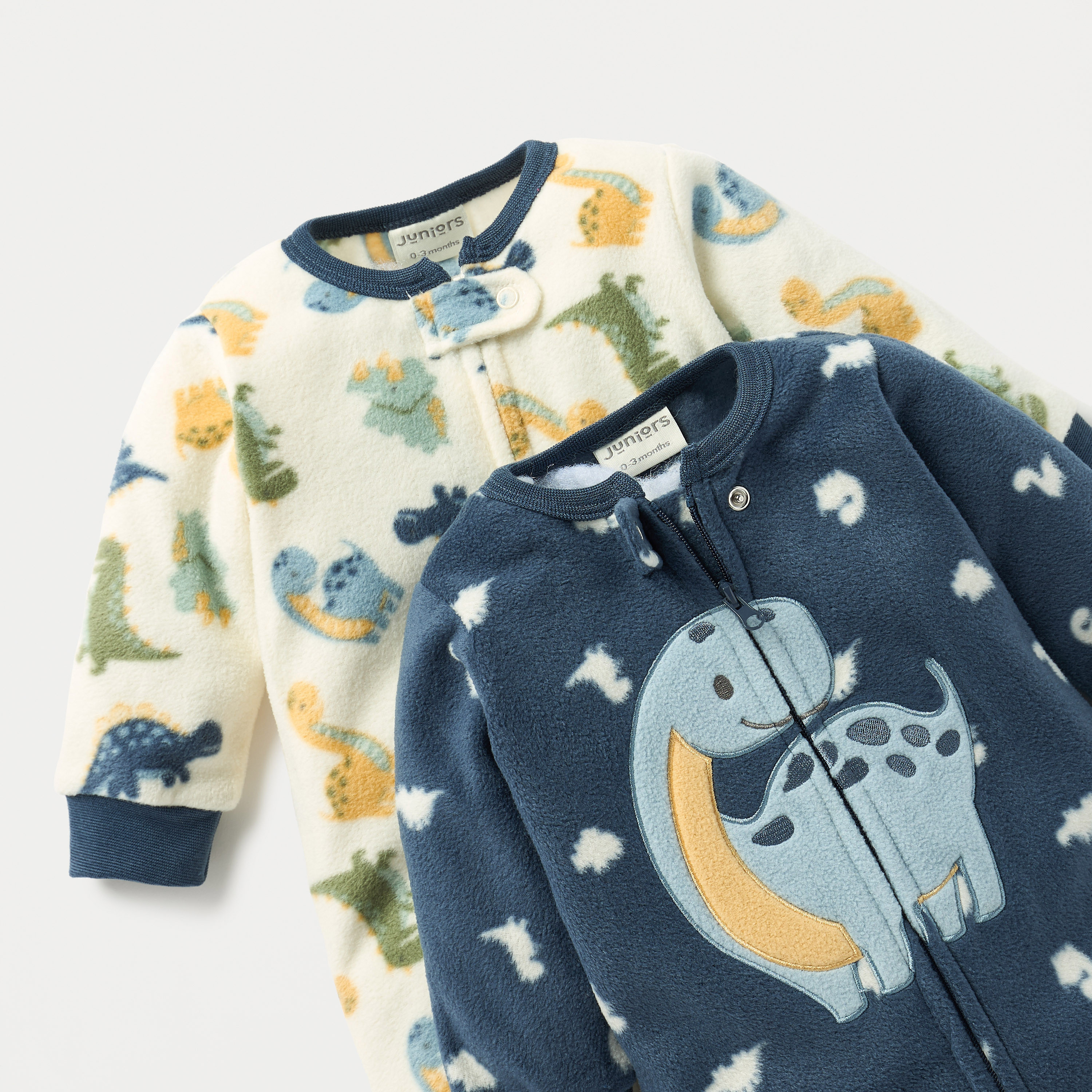 Juniors Dino Print Fleece Closed Feet Sleepsuit with Zip Closure - Set of 2-baby-boys-clothing-winterwear-sleepsuits-image-4
