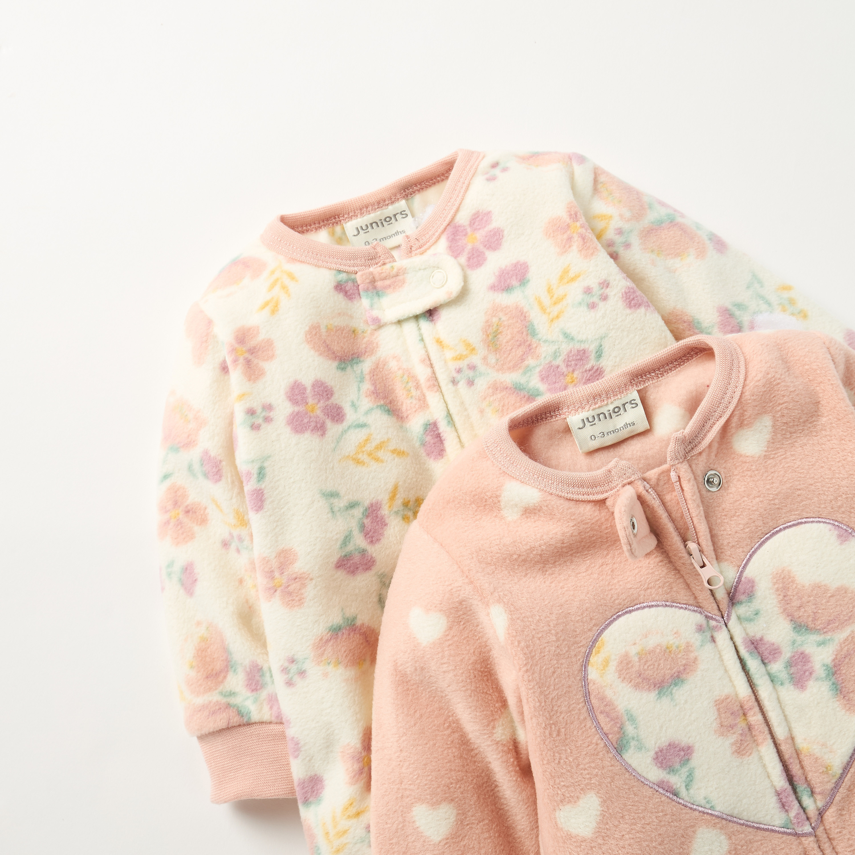 Juniors Printed Fleece Closed Feet Sleepsuit with Zip Closure - Set of 2-baby-girls-clothing-nightwear-sleepsuits-image-4