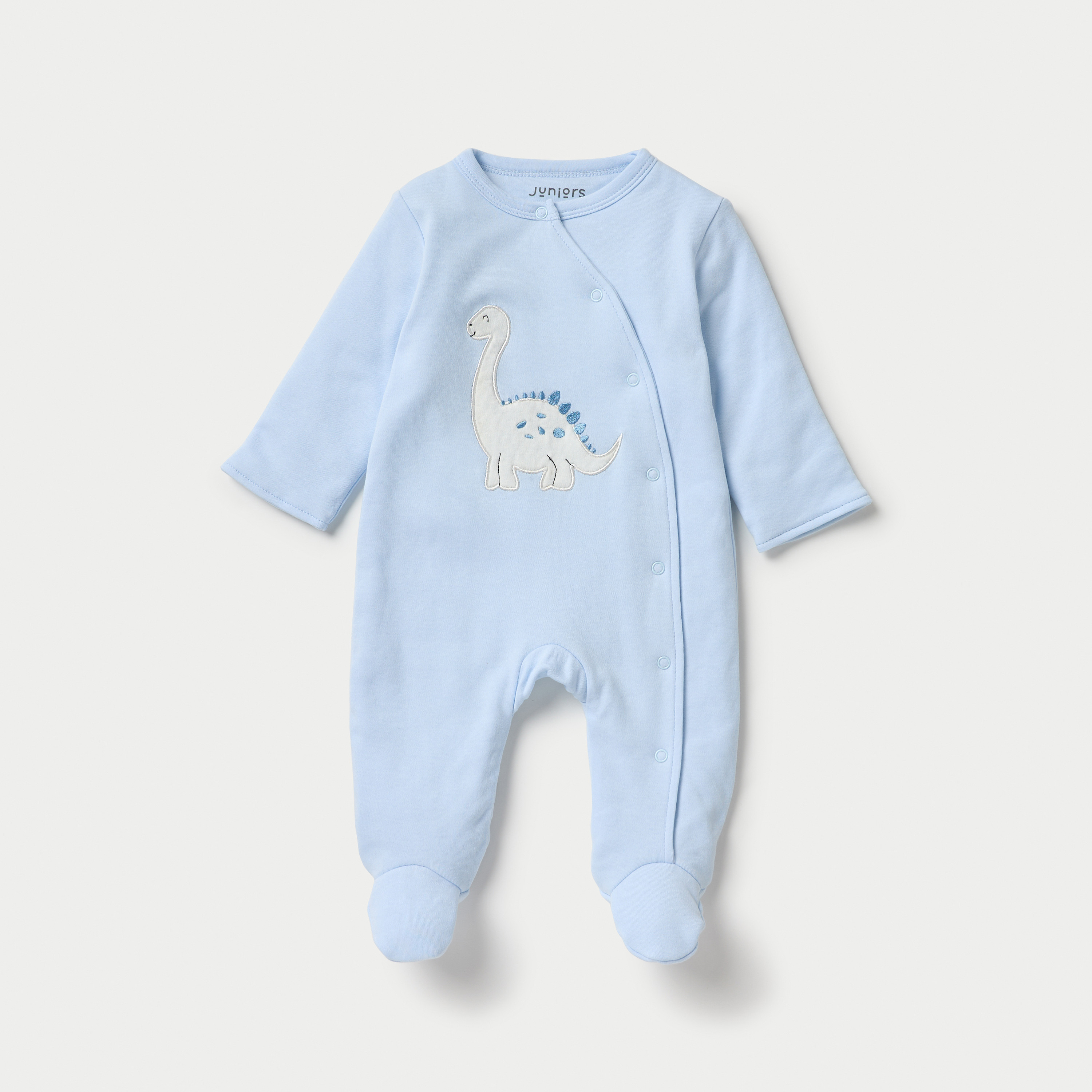 Juniors Dinosaur Applique Padded Sleepsuit with Long Sleeves and Snap Button Closure-baby-boys-clothing-nightwear-sleepsuits-image-1