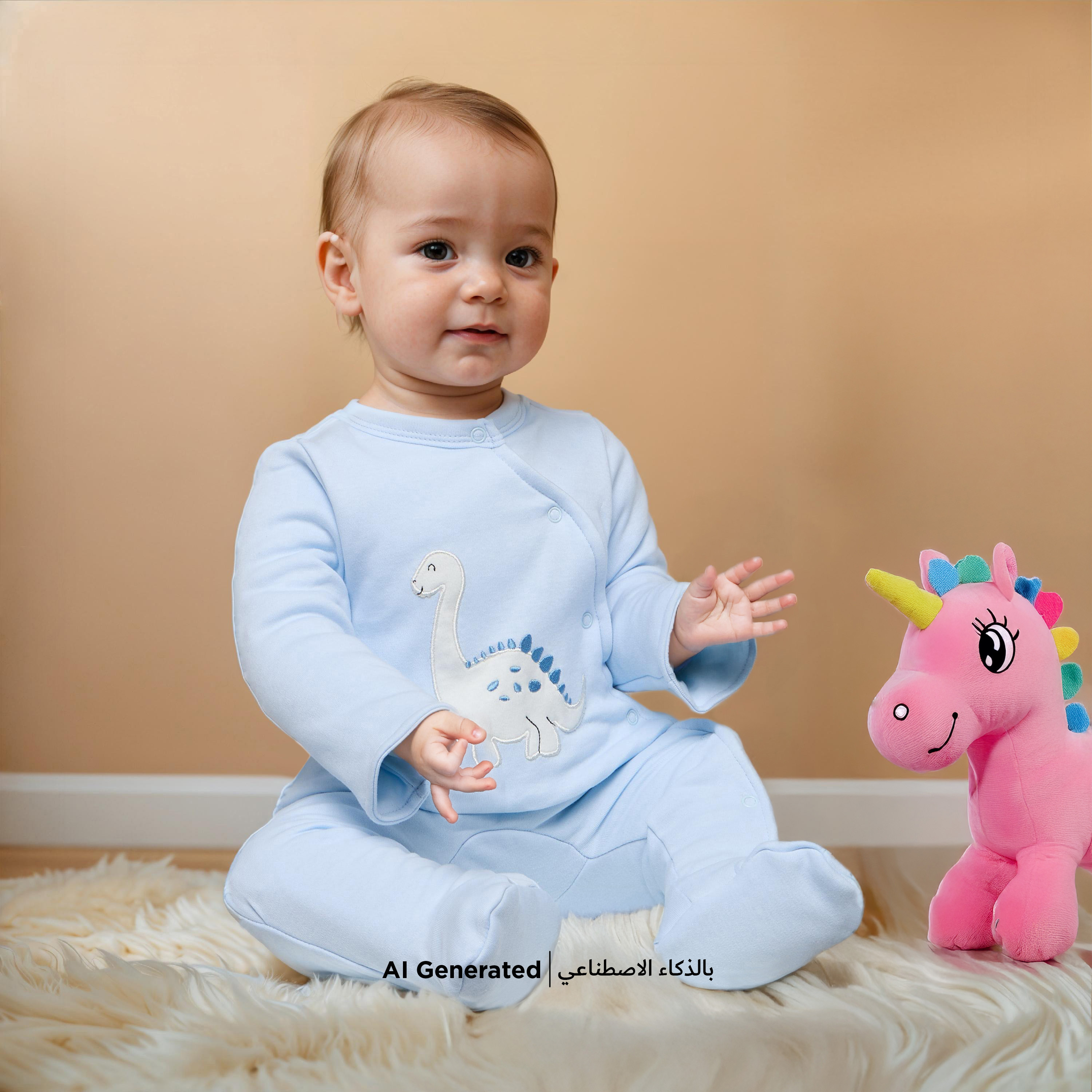 Juniors Dinosaur Applique Padded Sleepsuit with Long Sleeves and Snap Button Closure-baby-boys-clothing-nightwear-sleepsuits-image-5