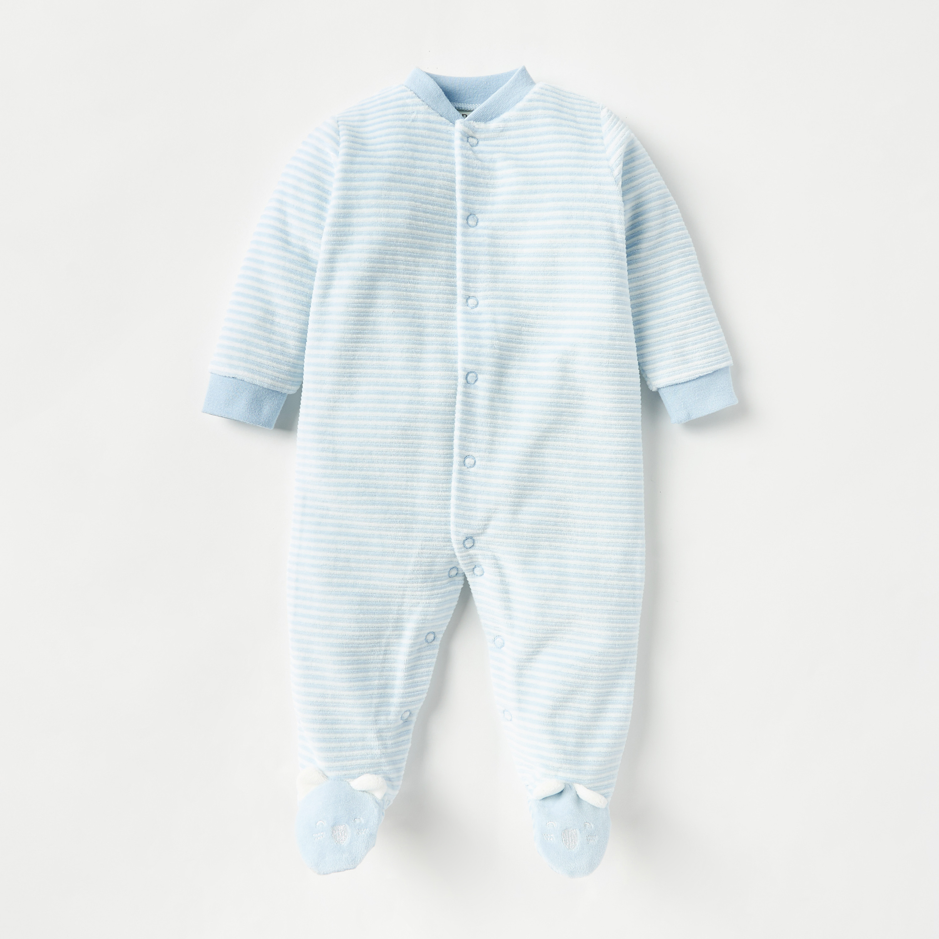 Juniors Striped Closed Feet Sleepsuit with Long Sleeves and Button Closure-baby-boys-clothing-winterwear-sleepsuits-image-1