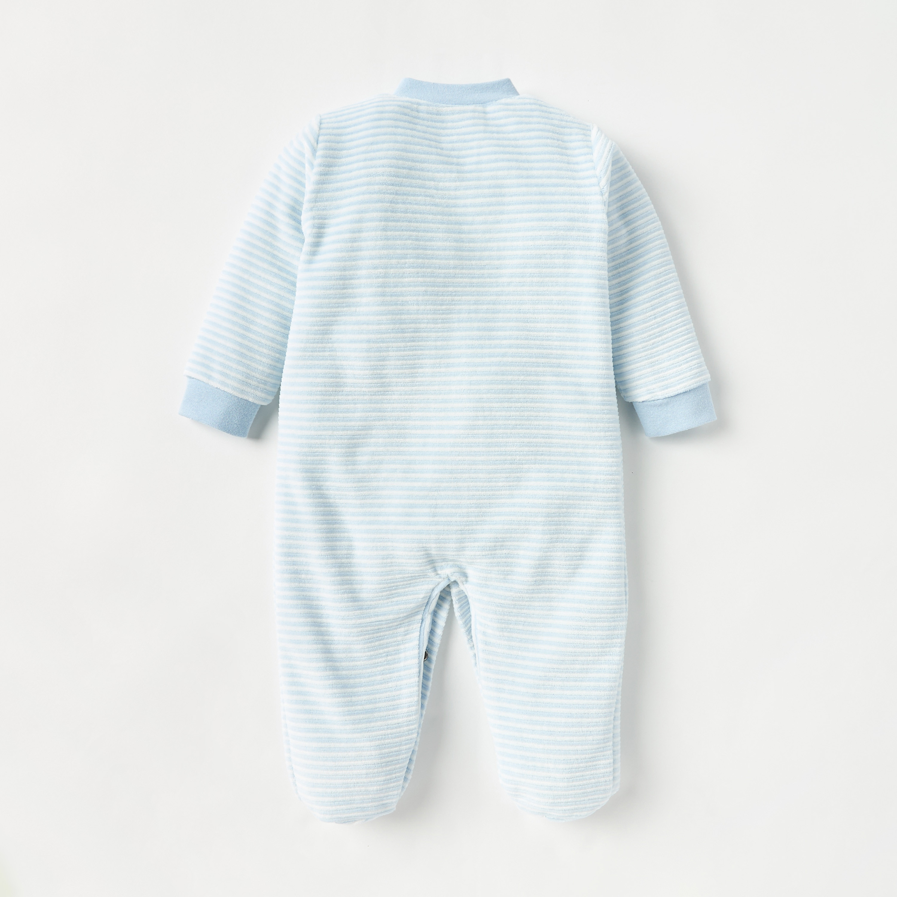 Juniors Striped Closed Feet Sleepsuit with Long Sleeves and Button Closure-baby-boys-clothing-winterwear-sleepsuits-image-2