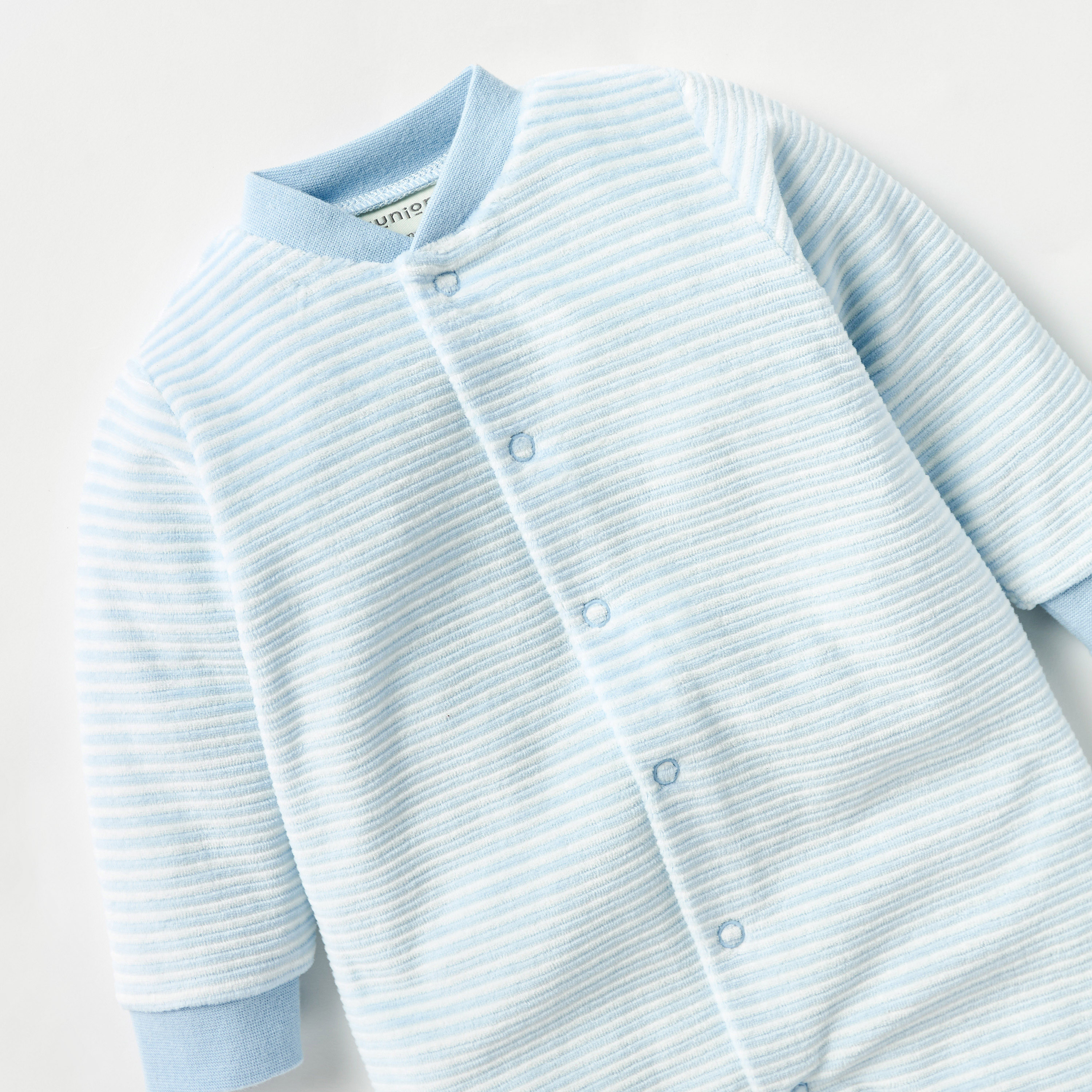 Juniors Striped Closed Feet Sleepsuit with Long Sleeves and Button Closure-baby-boys-clothing-winterwear-sleepsuits-image-3