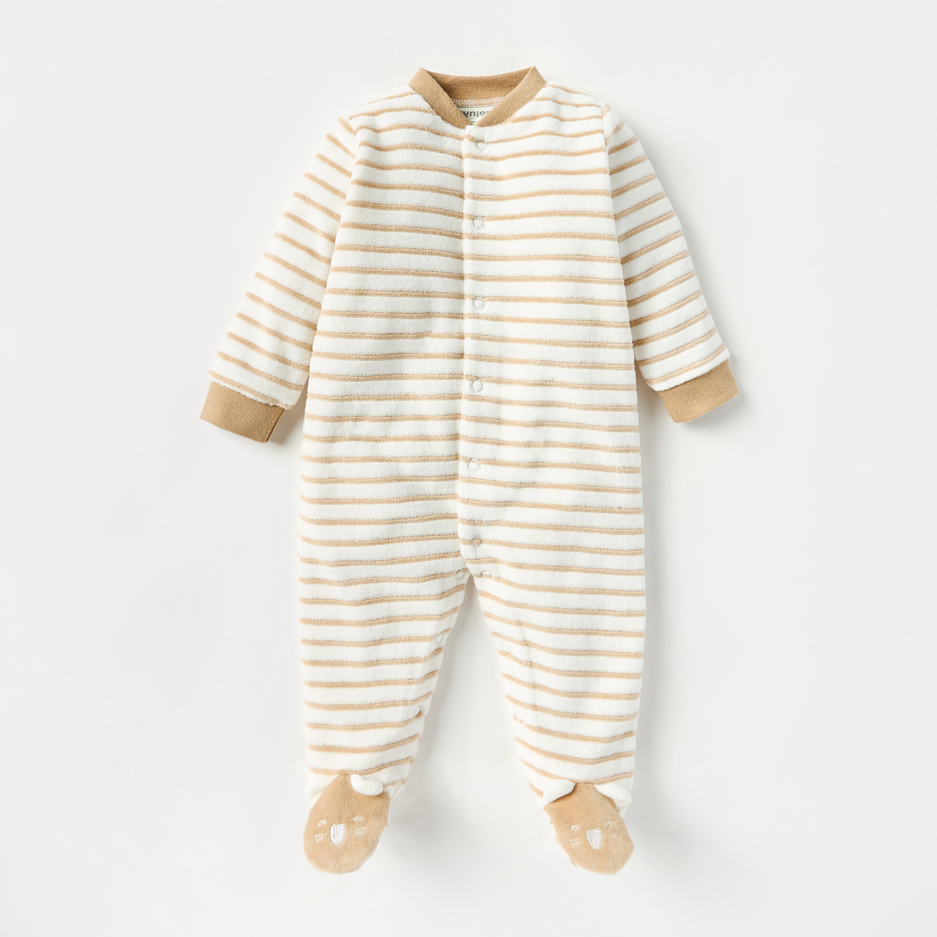 Juniors Striped Sleepsuit with Long Sleeves and Button Closure-baby-boys-clothing-winterwear-sleepsuits-image-1