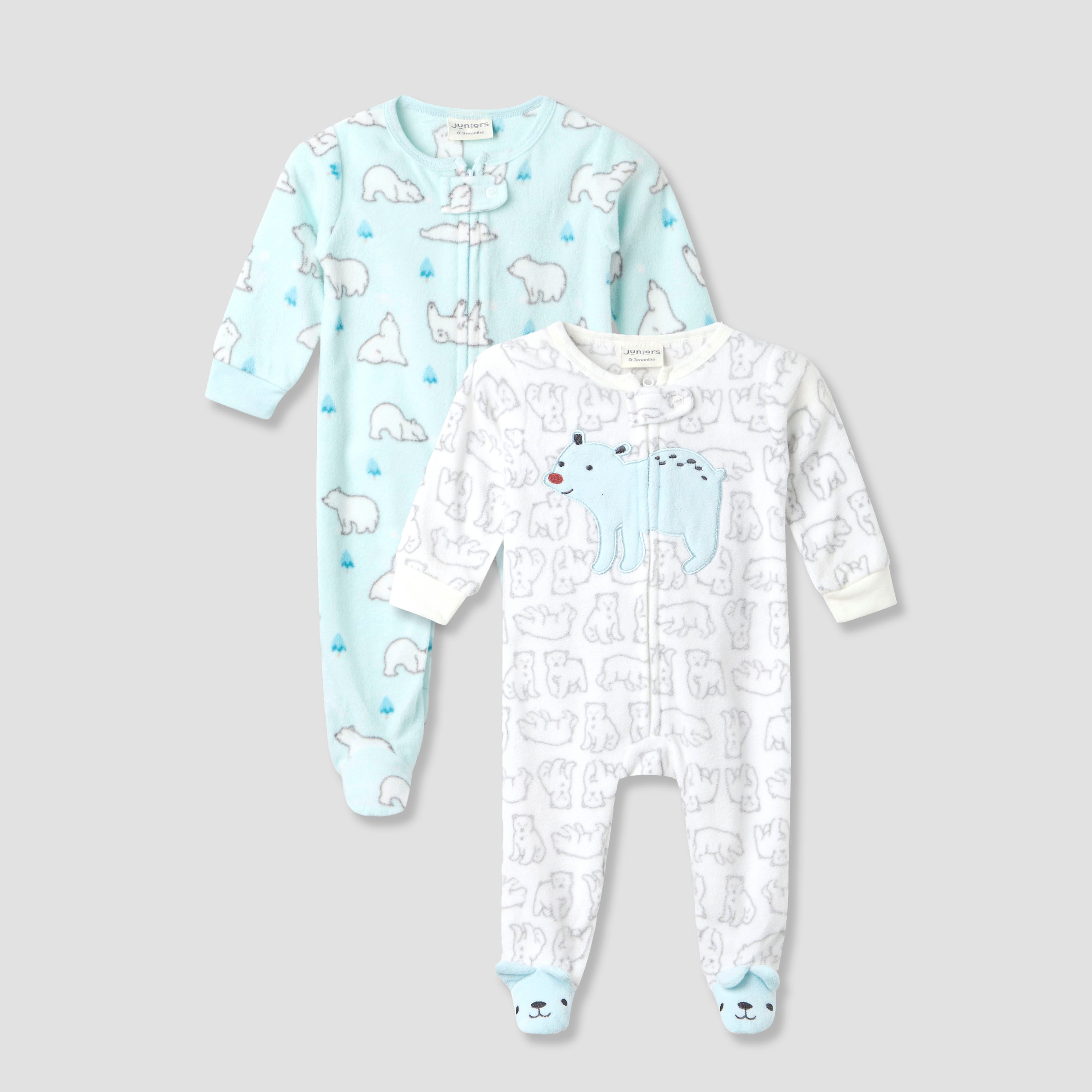 Juniors Round Neck Sleepsuit with Polar Bear Print - Polyester - Long Sleeves - Set of 2-baby-boys-clothing-winterwear-sleepsuits-image-1