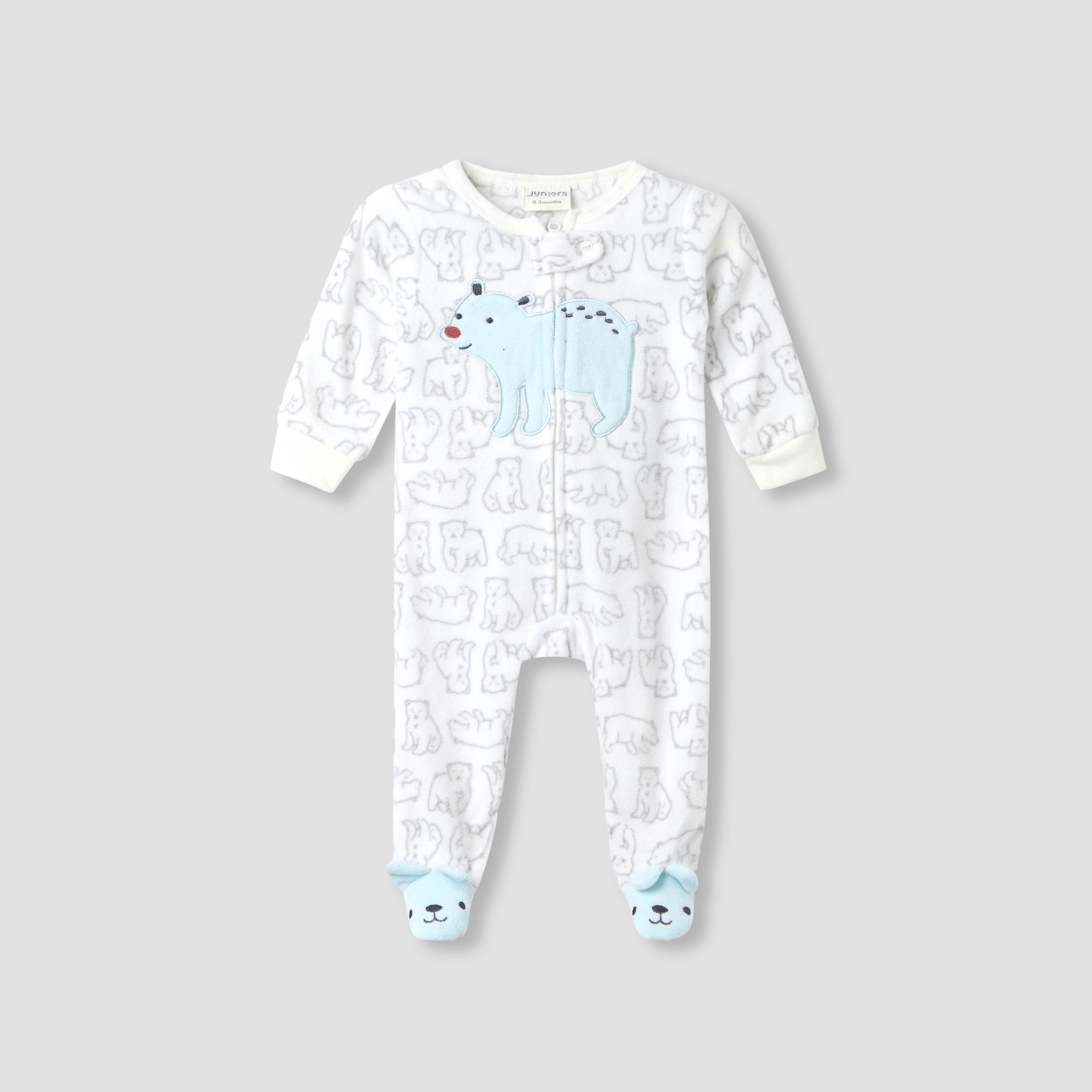 Juniors Round Neck Sleepsuit with Polar Bear Print - Polyester - Long Sleeves - Set of 2-baby-boys-clothing-winterwear-sleepsuits-image-2