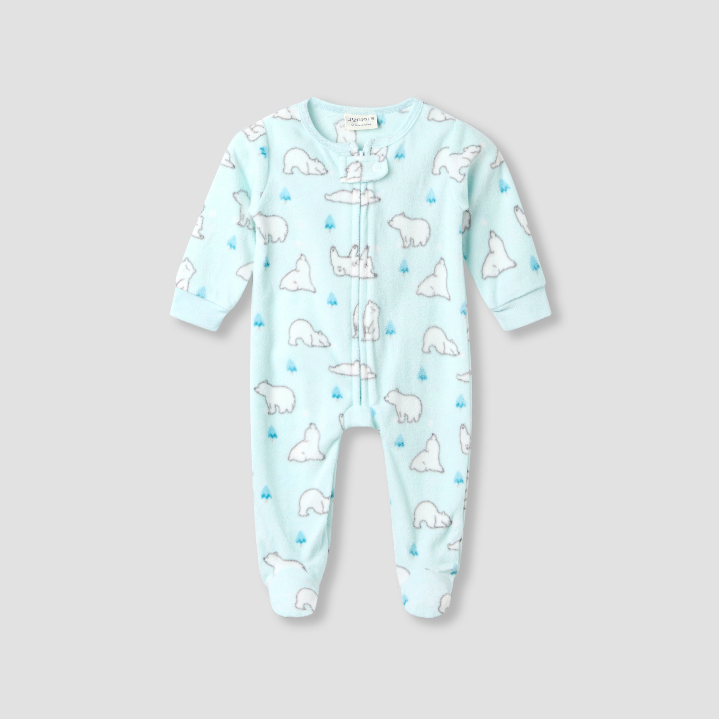 Juniors Round Neck Sleepsuit with Polar Bear Print - Polyester - Long Sleeves - Set of 2-baby-boys-clothing-winterwear-sleepsuits-image-3