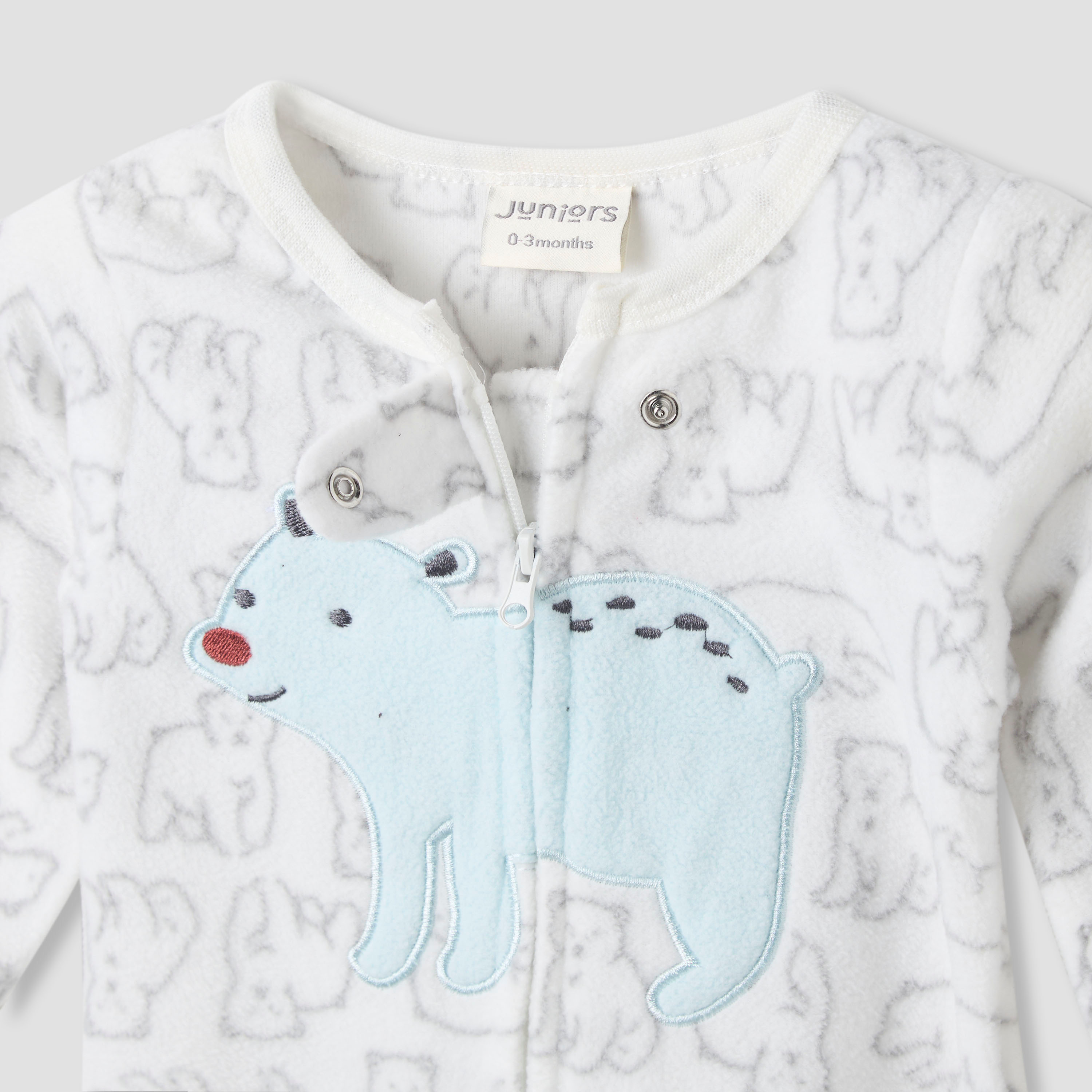 Juniors Round Neck Sleepsuit with Polar Bear Print - Polyester - Long Sleeves - Set of 2-baby-boys-clothing-winterwear-sleepsuits-image-4